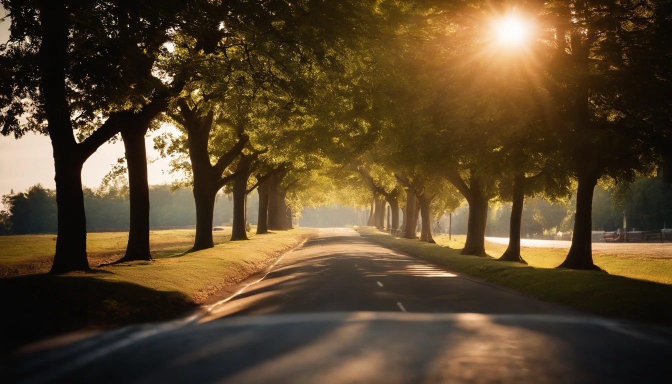 The usual way,The tree々Street trees shining in from between,Summer morning,The sky is infinite