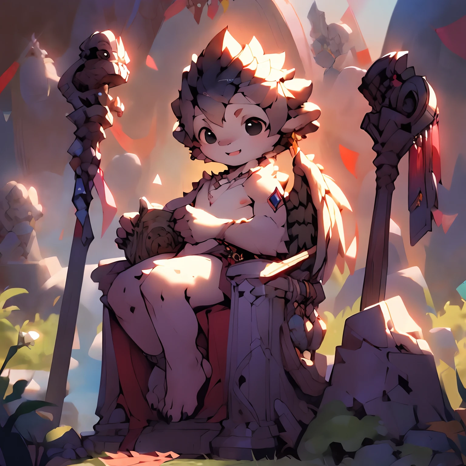 Young Rome,stone throne,Black eyes,seated on a throne,Full-HD,Pre-puberty ,