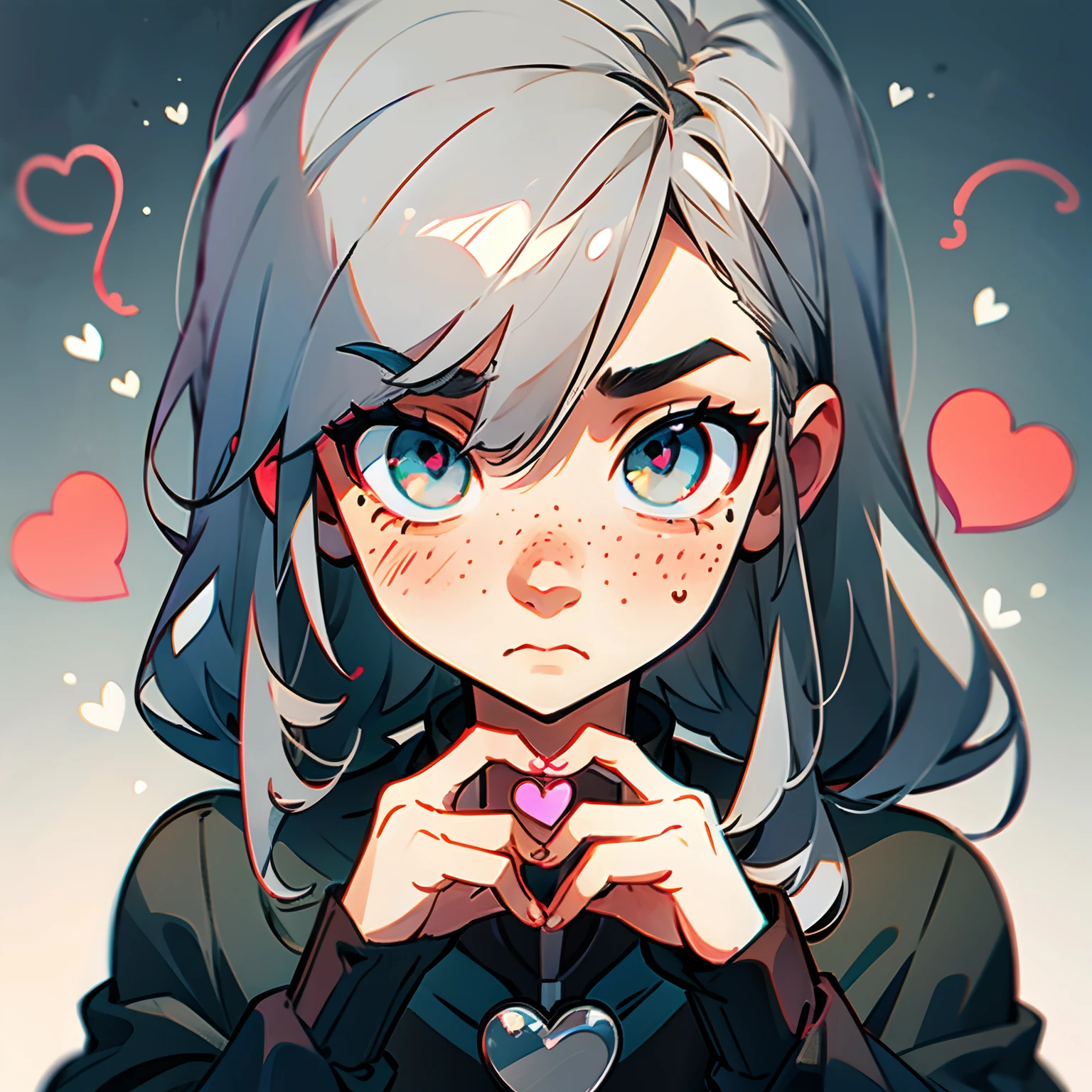 Heart-shaped target, cute guy, gray hair, With black tears, freckles