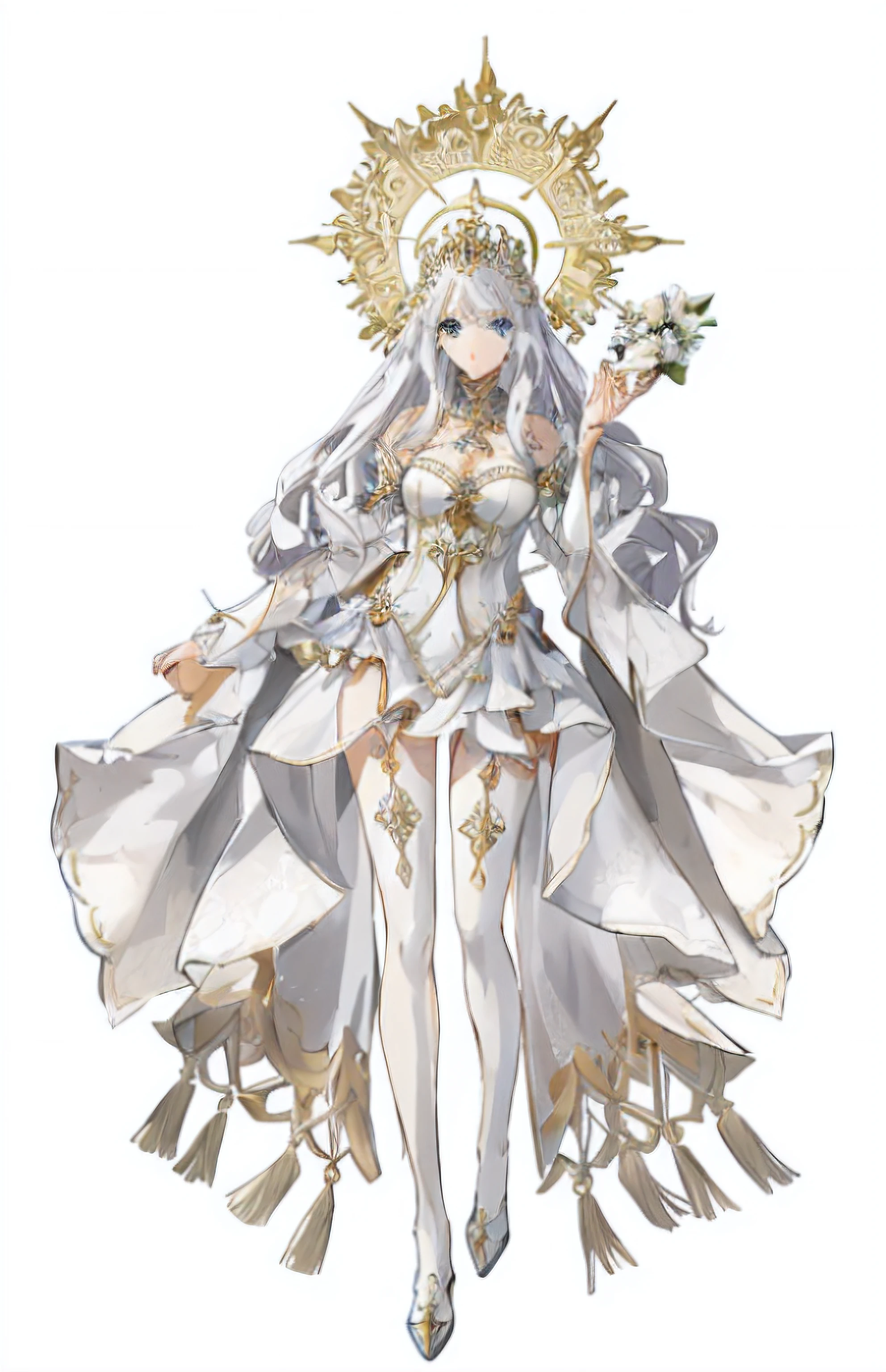 a drawing，One in a white dress，Woman with a crown on her head, Anime goddess, ((a beautiful fantasy empress)), full - body majestic angel, cleric, Goddess. Extremely high detail, pretty female cleric, a beautiful fantasy empress, official character art, extremely detailed goddess shot, Intricate white and gold armor, Goddess of Light, venus godness athena,quadratic element
