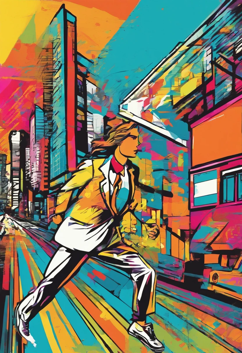 A person in a hurry, chasing after a runaway clock that's rolling down the street, symbolizing the never-ending race against time