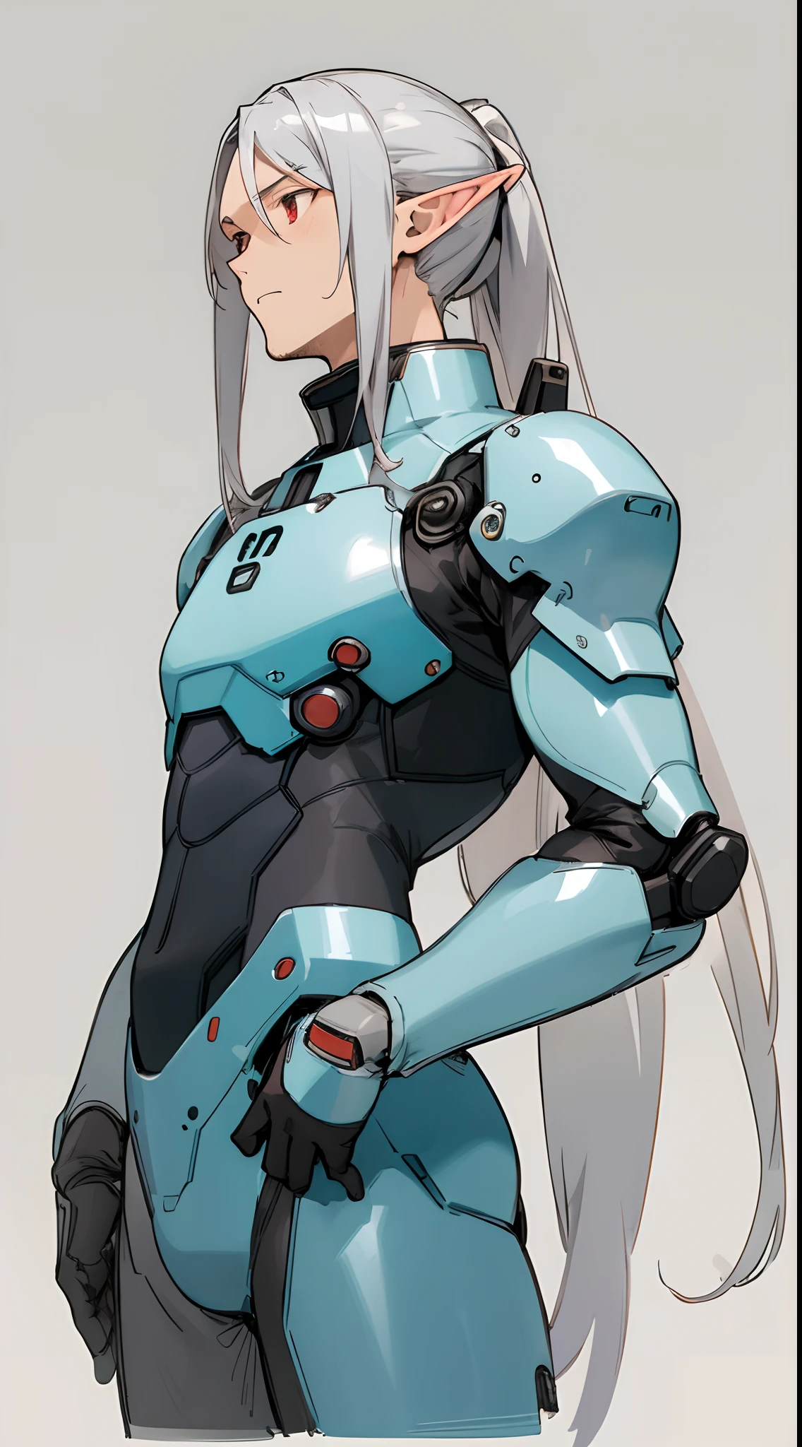 (masterpiece, best quality) detailed, 1Character , blue archive art style ,  pastel washed out colors , cell shade , soft, muted shades ,gentle colors ,

(masterpiece, best quality) detailed, 1Character , blue archive art style ,  pastel washed out colors , cell shade , soft, muted shades ,gentle colors ,

Wearing a mix of a futuristic body suit and sword art online outfit ,Handsome man, broad shoulders , muscular, ((gray stubble :1.1)) , red eyes , elf ears , extremely long hair , ((silver hair)) , hair in a ponytail, lean , muscular ,((male:2 )), age 41