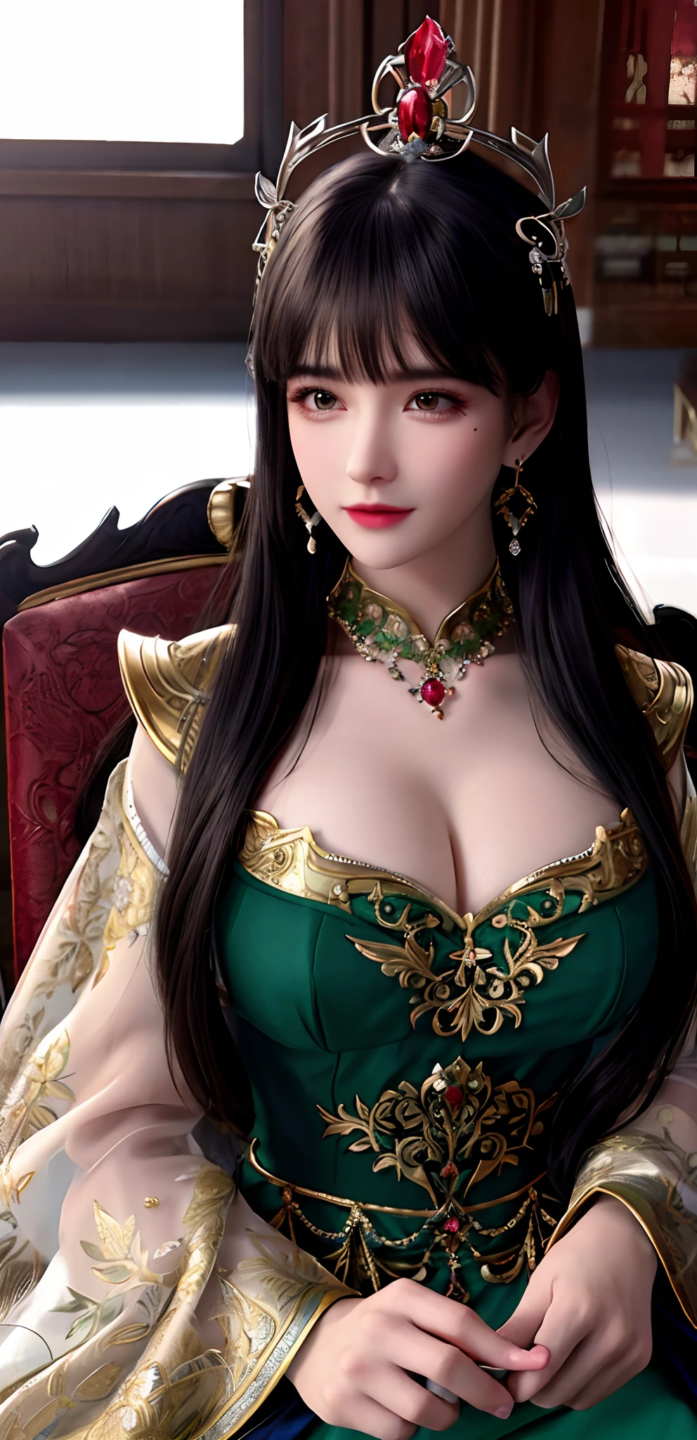 (,1 Girl, View,最好of质量,masterpiece, ) (Mature female , Large Breasts,下垂of乳房、Cleavage, cleveage、Thick thighs, Wide hips, Curvy beauty, Perfect body,), (()) Hyper-realistic 8K CG, Flawless, 乾淨of, masterpiece, Professional artwork, Famous Artworks, Movie Lighting, Movie Bloom, Perfect face, 漂亮of脸蛋, fantasy, Like a dream, illusory, Science fiction, luxurious, jewelry, diamond, Kaneko, pearl, gem, 蓝gem, 红gem, emerald, 复杂of细节, 精緻of圖案, charming, 诱人of, 诱人of, of, enchanting, Hair accessories, necklace, earrings, bracelet, armband,Halo,秋天of落叶,