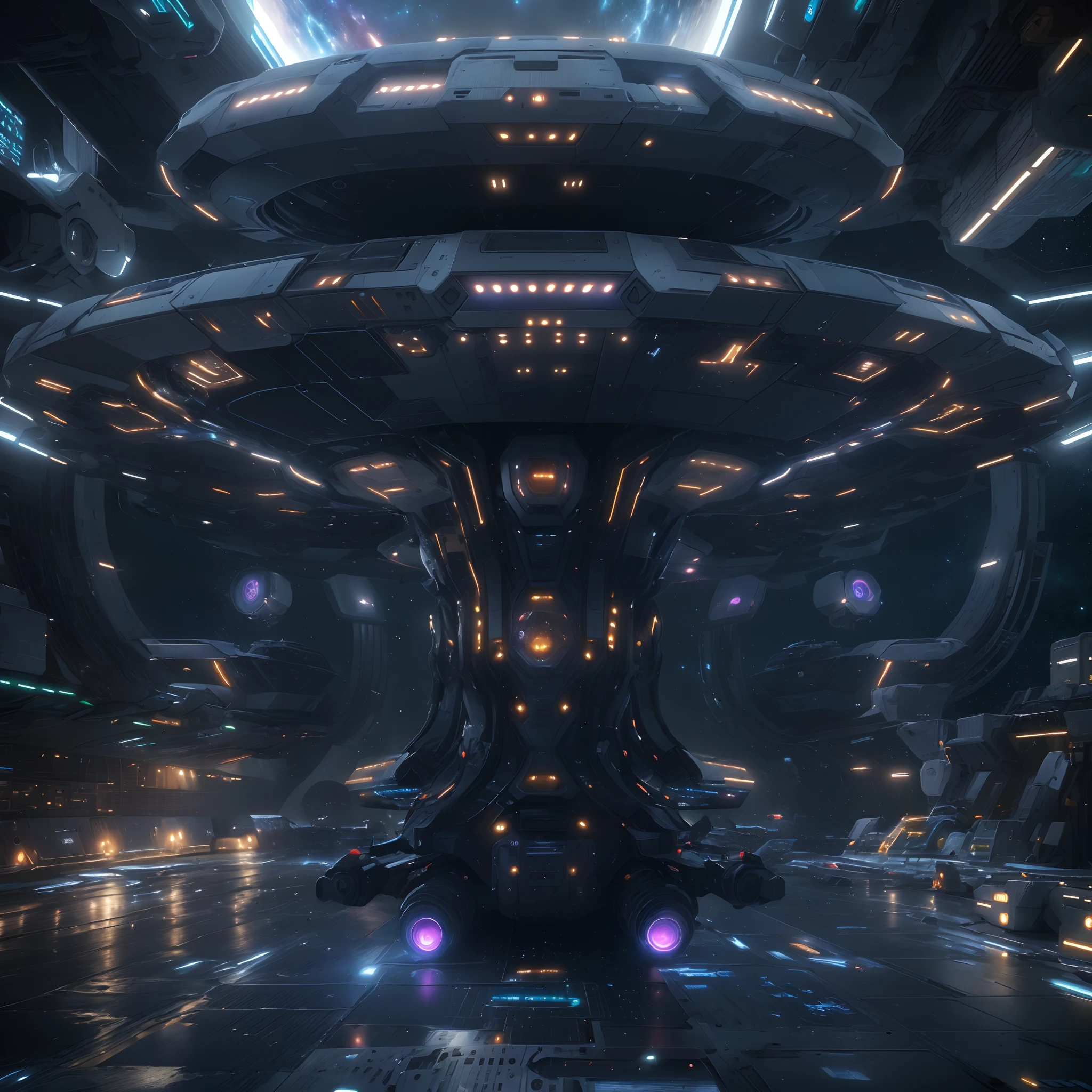 A huge spaceship,full bodyesbian,Solo,Spaceships in the Avengers,seen from outside,(multiple lighting sources:1.5),Detailed hull details,Cosmic galaxy background,Escaped spaceship,((Best quality)), ((Masterpiece)), (Epic composition:1.2), (unreal 5 render:1.1)