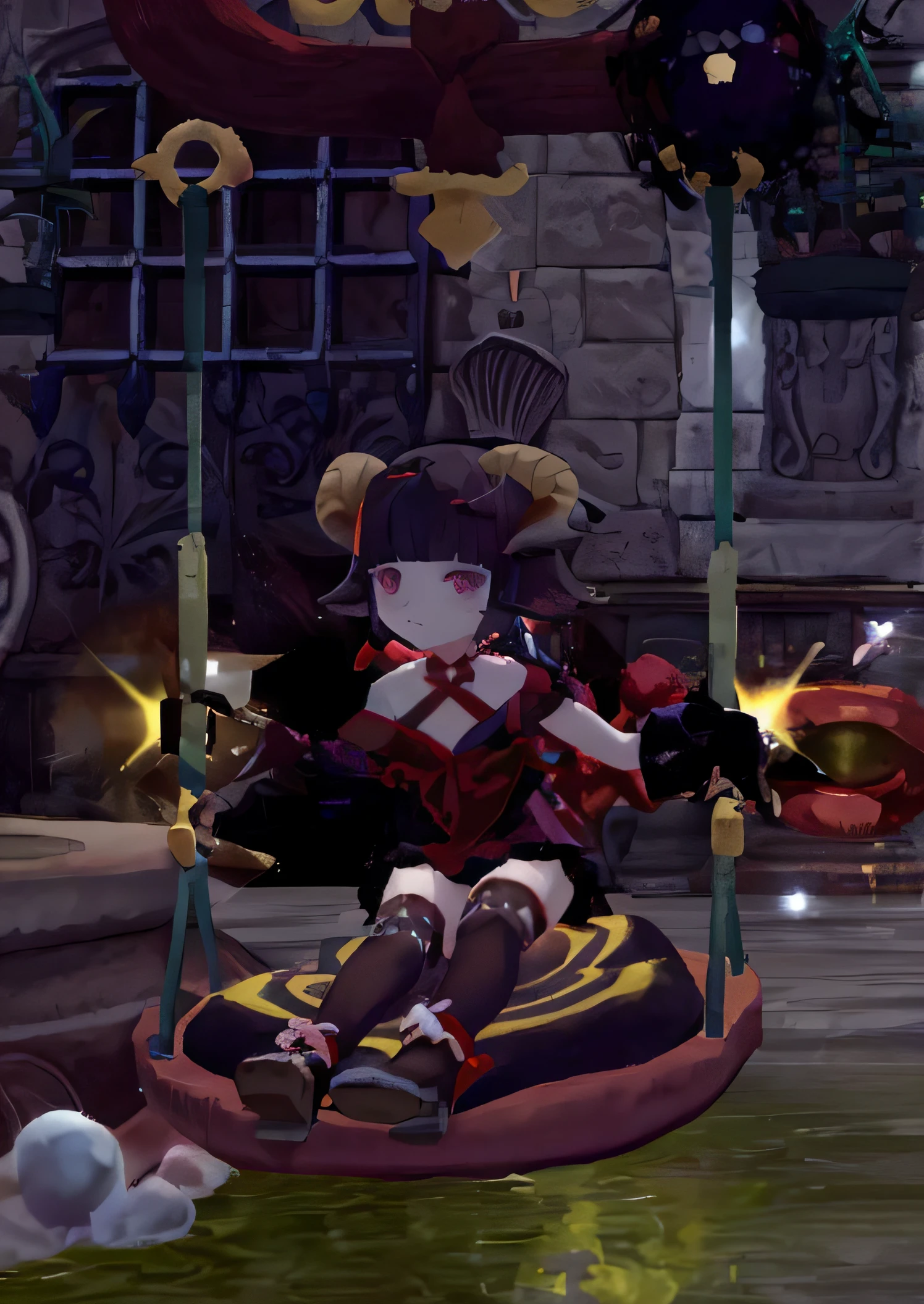 horns anime girl black hair