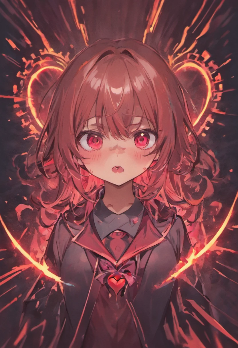 heart-shaped shaped pupils,(SFW), (master part:1.2), best quality, master part, Altas, Original, papel de parede extremamente detalhado, (ultra-detalhado), (best illustration), (Melhor sombra), (Kobeni), seios grandes, seios perky, (camisa de colarinho branco), (mancha de sangue:1.1), (Horrorizado:1.2), (gravata preta), (Mancha de camisa), (Manchado), 1girl, Olhando para o Viewer, (assustado:1.2), (Teary:1.1), (olhos castanhos), (sinal de paz),Tongue out, tongue, heart-shaped shaped pupils
