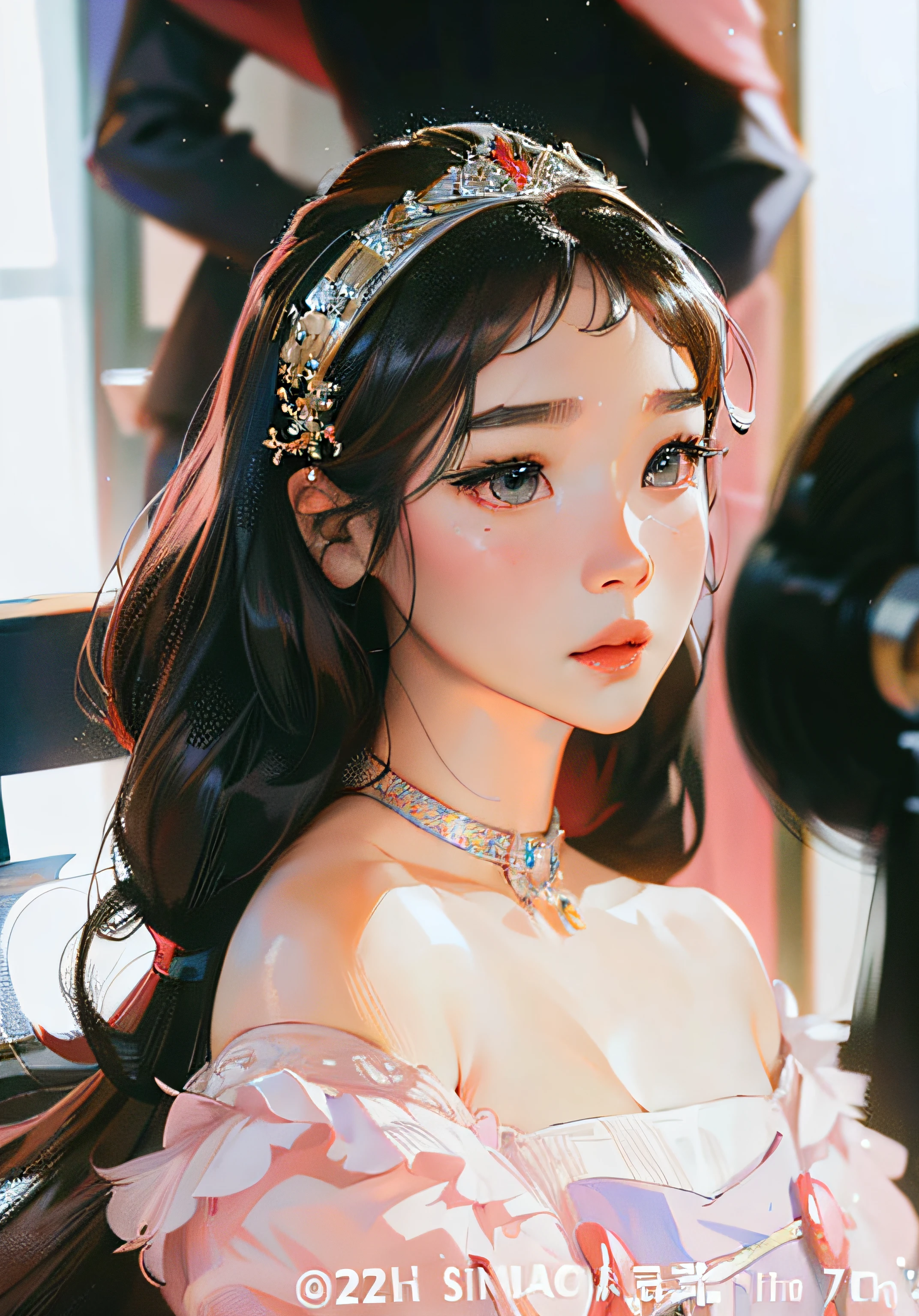 ((Best Quality, 8K, Masterpiece: 1.3)), best quality, ultra high res, (photorealistic:1.4),1girl, IU, Lee Ji-eun, iu art, arms behind back, colorful, clear sharp focus, soft lights, Intricate details, perfect face, a close up of a woman wearing a pink dress and a tiable, jaeyeon nam, iu lee ji-eun as a super villain, bae suzy, beautiful south korean woman, wearing tiara, taejune kim, jinyoung shin, beautiful princess, beautiful young korean woman, korean girl, park ji-min, kim doyoung, gorgeous young korean woman
