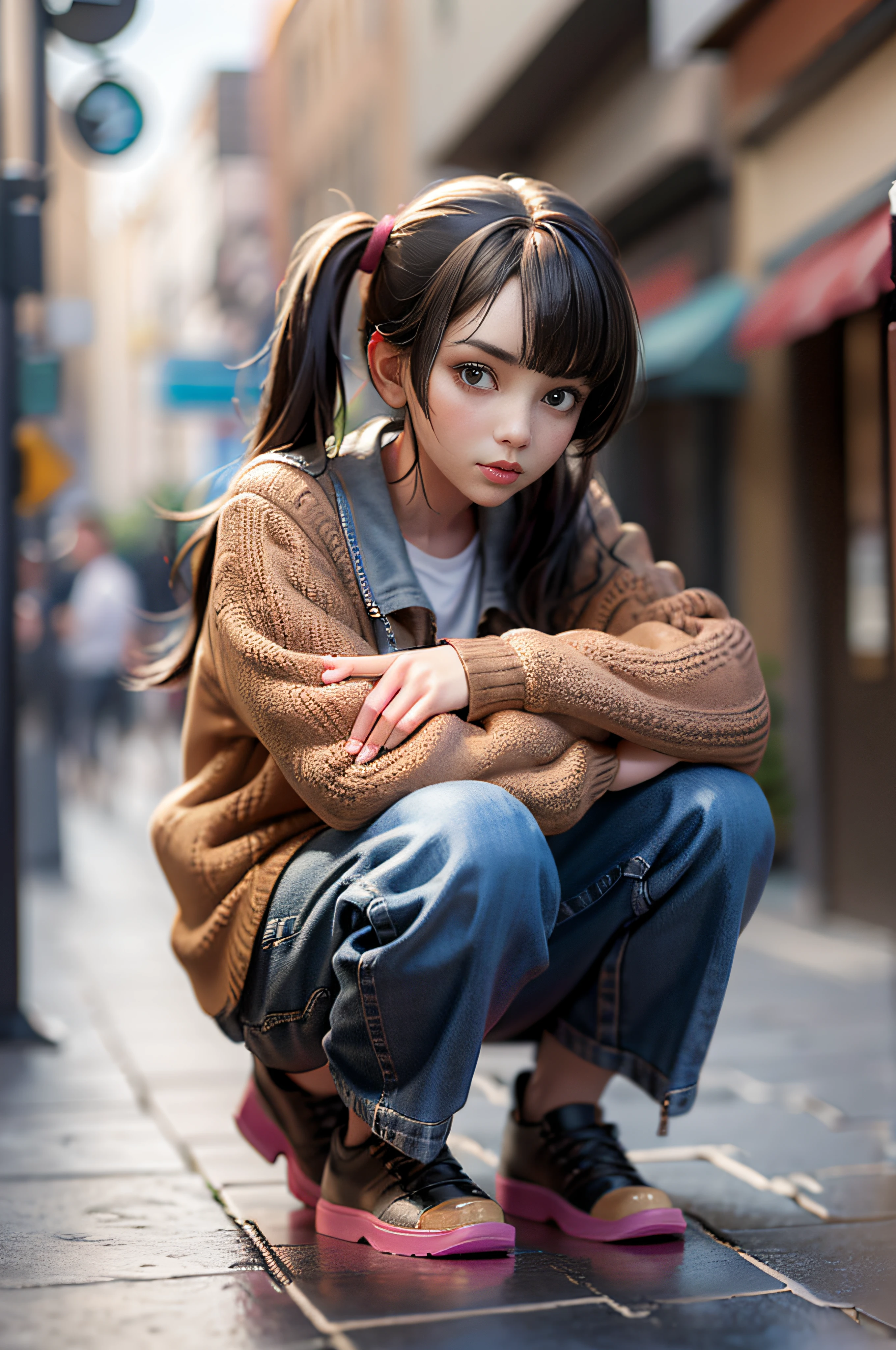 3d,
1girl, looking at viewer, street fashion, full body, squatting,
masterpiece, best quality, 8k, detailed skin texture, detailed cloth texture, beautiful detailed face, intricate details, ultra detailed