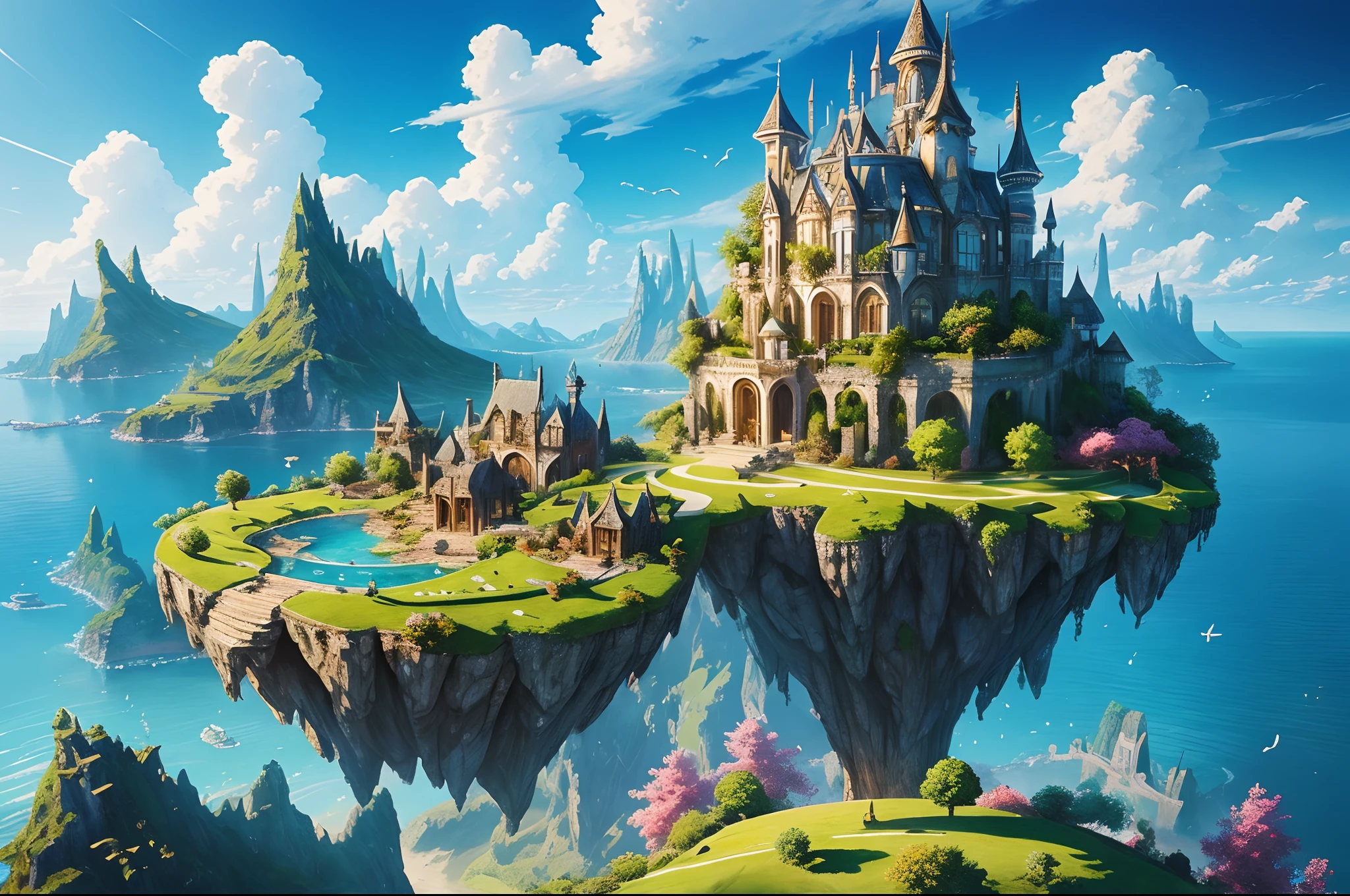 A castle on a small island in the middle of the ocean - SeaArt AI