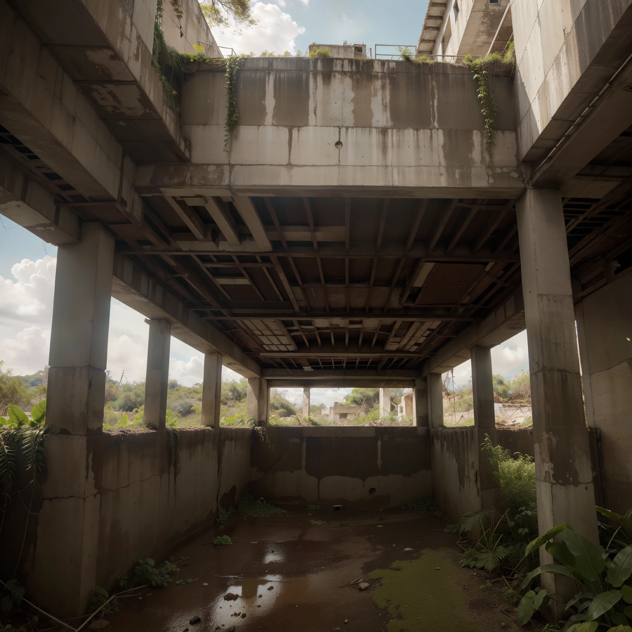 (La mejor calidad,4k,8k,Altas Resoluciones,Obra maestra:1.2),Ultra detallado,(realista,fotorrealista,fotorrealista:1.37),dystopian world,Ruinas cubiertas de maleza,Ciudad abandonada,Recovery of nature,Deterioro natural,Vida vegetal vibrante,Infraestructura en ruinas,post-apocalyptic landscape,Rust and decomposition,Calles empapadas por la lluvia,Edificios cubiertos de musgo,Artefactos olvidados,Ambiente desolado,Rascacielos en ruinas,lush greenery,Coexistencia de la naturaleza y las estructuras urbanas,Dramatic lighting,cielos ominosos,inquietantemente hermosa,Potente contraste visual,Overgrown vegetation that creeps into every corner,Ambiente misterioso,Lost civilization,Restos del pasado,Detalles intrincados,Estructuras en ruinas,Plantas resistentes que prosperan en lugares inesperados,enredaderas crecidas que trepan por los costados de los edificios,Sistemas radiculares que irrumpen en el pavimento,Abandoned vehicles consumed by nature,Incorporating futuristic technology into the decaying environment,a general sense of intertwined desolation and hope,Mundo post-humano,Historias ocultas entre las ruinas,Harmony between the natural and the artificial,Colores sobrenaturales,Terreno implacable,A haunting sense of timelessness.