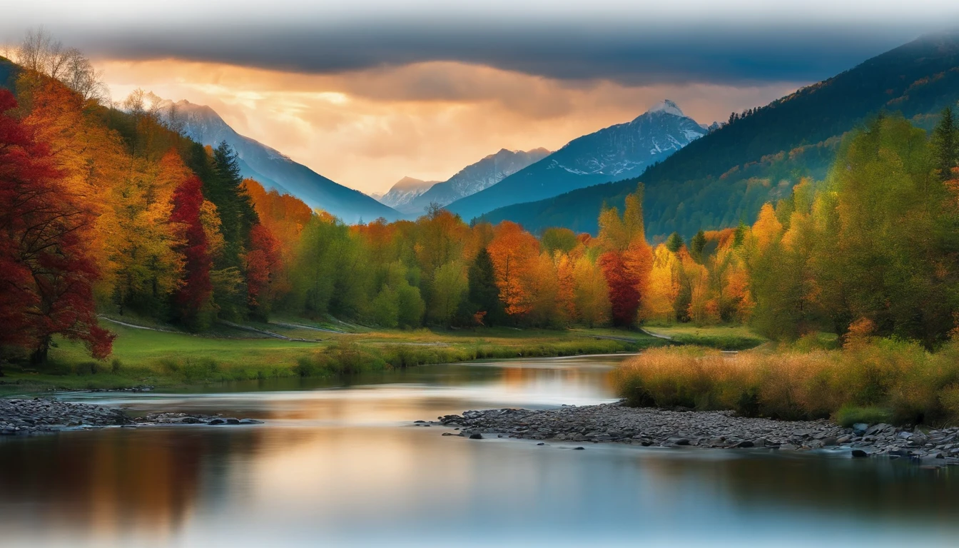 Mountain landscape with trees and a river