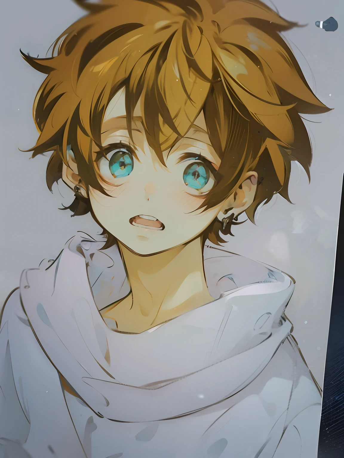 Masterpiece, Best quality, high resolution, 1boys, Super high resolution, Solo, Mech pilot, Earphone, Pink eyes, Blue tights, Brown hair, White gloves, Cats make ornaments,