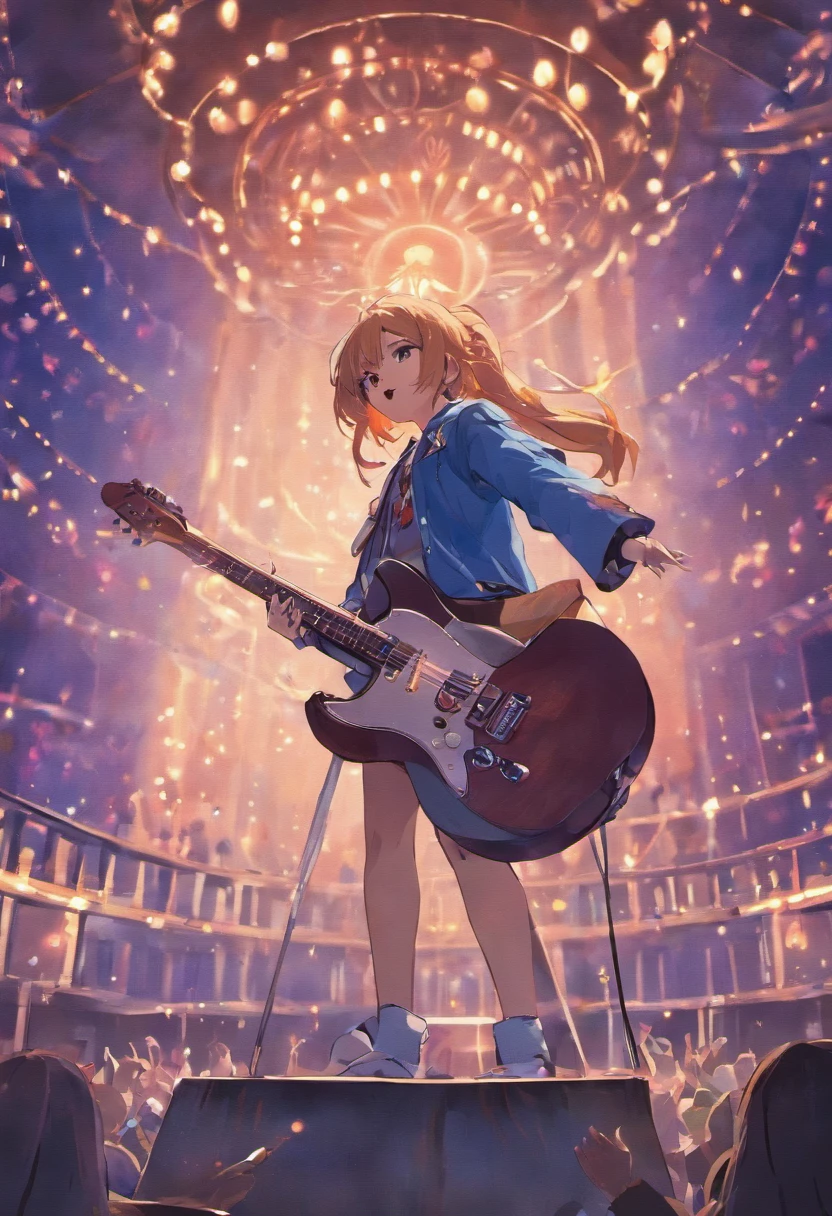 I am finally standing on this beautiful stage with the big stars,Then I took the guitar that accompanied me for many years,Walk towards the microphone,He narrowed his eyes,Start singing my original song dictionary,The brightest star in the night sky~As my singing slowly hummed,There was silence,All shocked,It's so beautiful。
