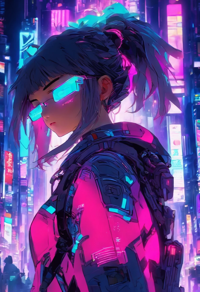 8K,Fine picture quality,Future street background,A cyberpunk girl,Carry this futuristic technology backpack,The backpack has a light,Wearing futuristic technology glasses,Glasses have light,Future lighting camera in hand,Back shadow