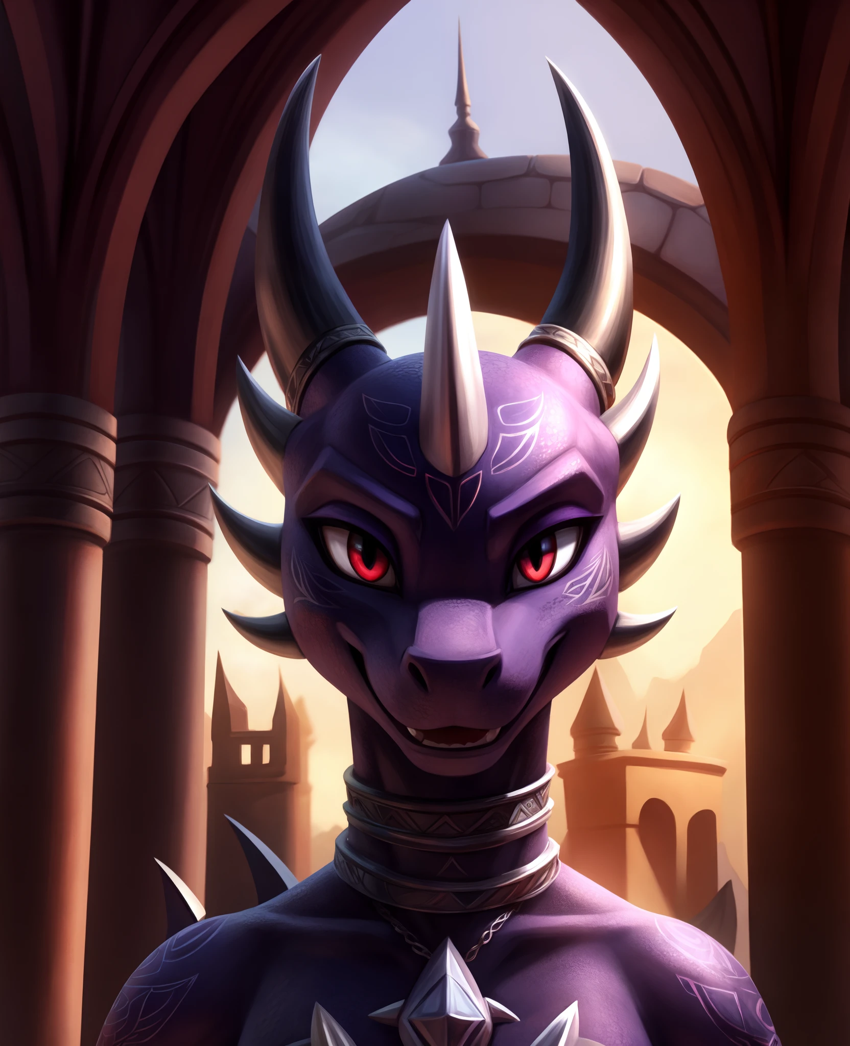 Cynder furry, detailed extremely , masterpiece, looking viewer, detailed background, happy,, spyro art style