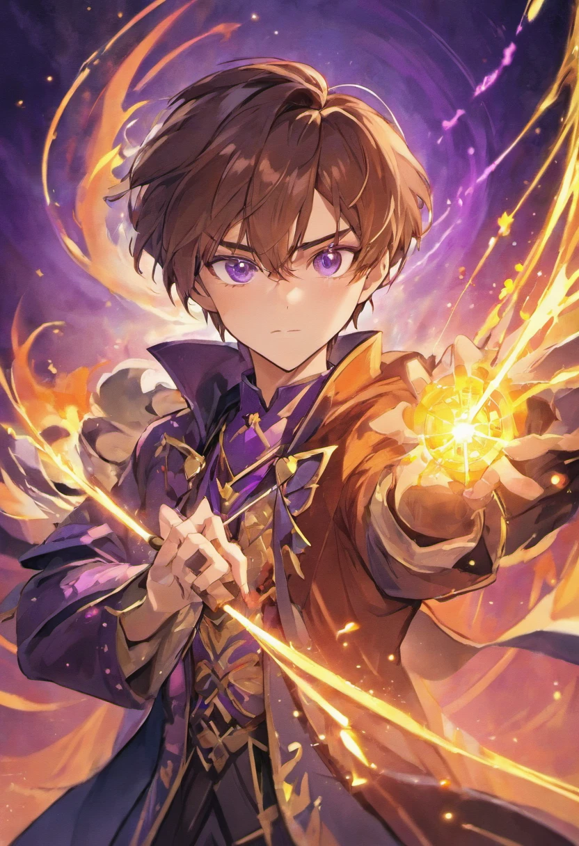 Mage with brown hair Purple eye's male and wand
