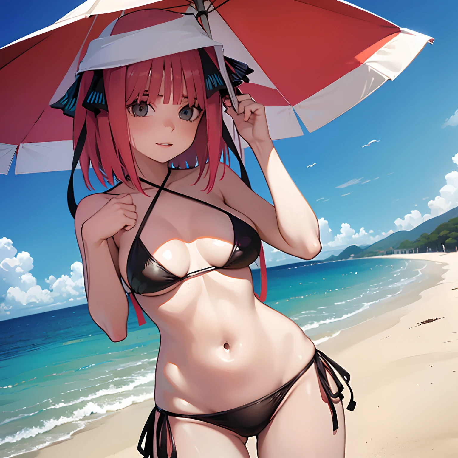 Sesmi desnuda,sexy, desnuda,playa,pelirosa,(((playa))), (posar para una foto), mar, (((sombrilla))), (bloqueador solar),acostada,chica sexy