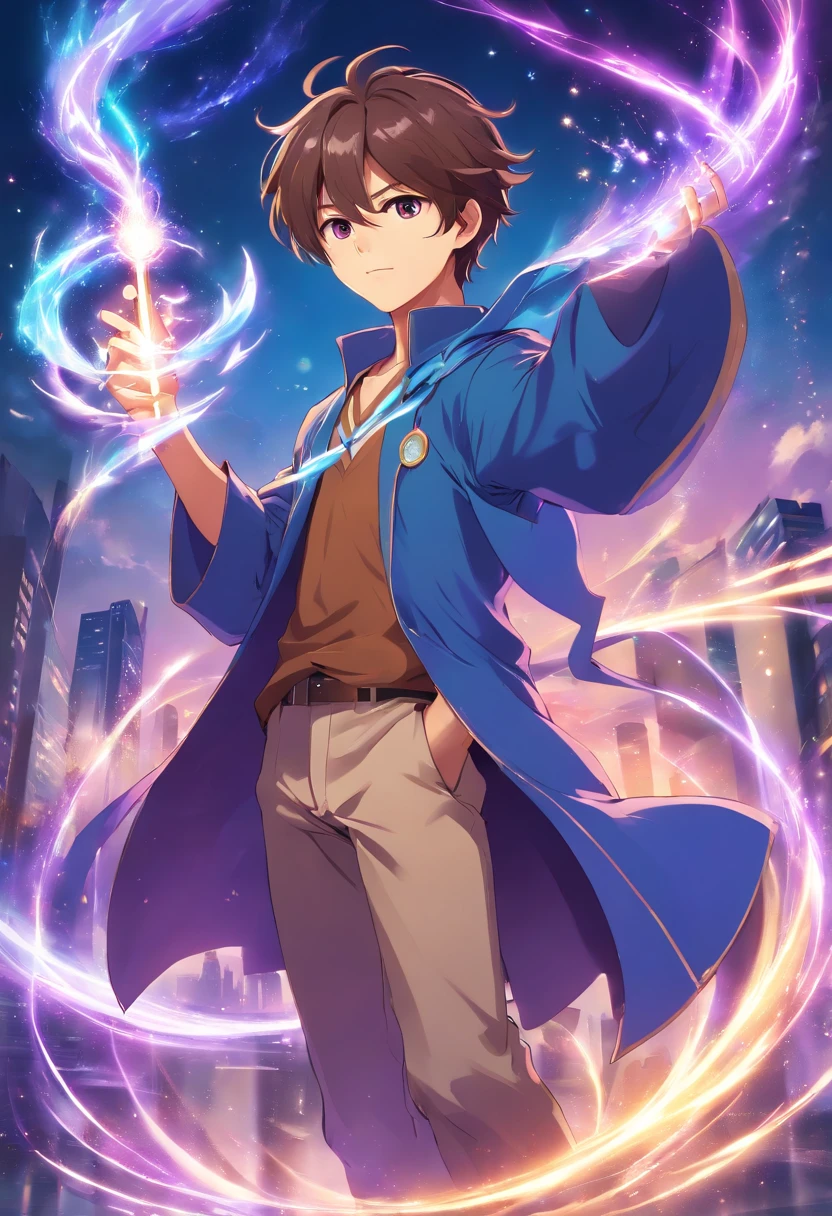 Mage with brown hair Purple eye's male and wand
