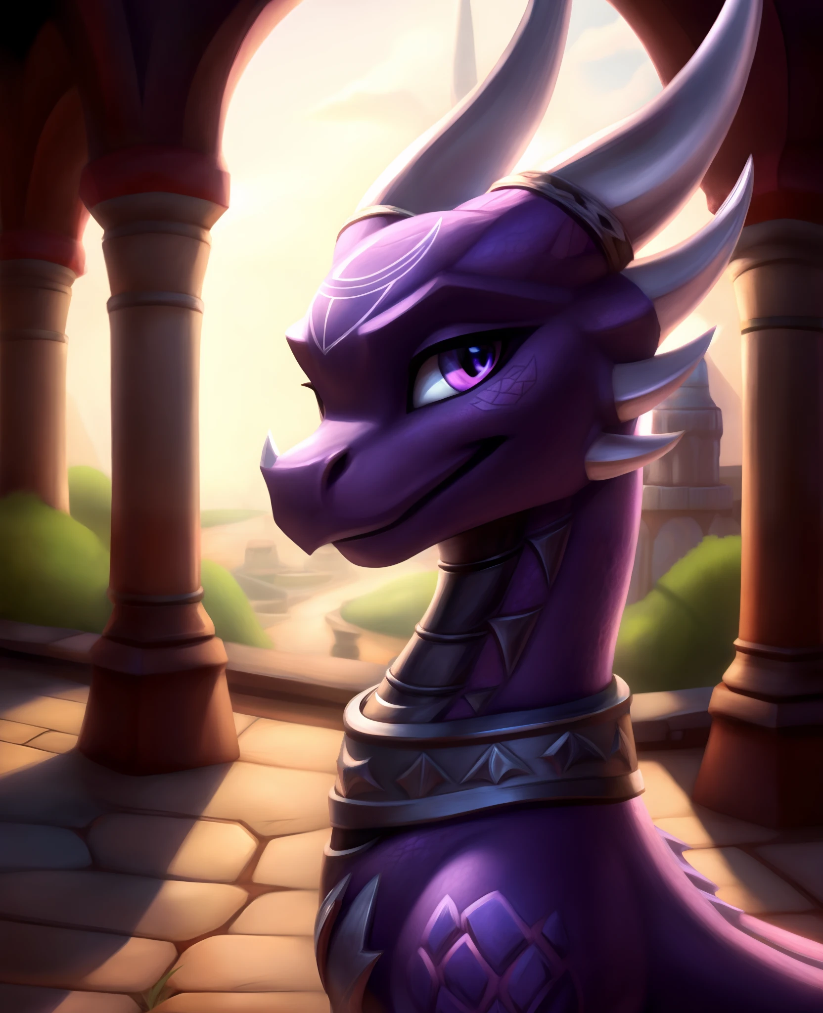 Cynder furry, detailed extremely , masterpiece, looking viewer, detailed background, happy,, spyro art style