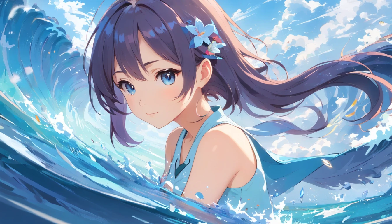 ((Masterpiece,Best quality)),(1girll, Solo:1.4),美丽细致的眼睛,floated hair,white backgrounid,Buble,Fluorescence,Water made up of girls,Gorgeous Chinese costumes,clean backdrop,National tide wind,clouds,wave,Eau,wave,Water Technique,1girll,Flying long hair,florals,An oriental dragon composed of water,Cyan and white,Works of masters,HighestQuali,high detal,8K