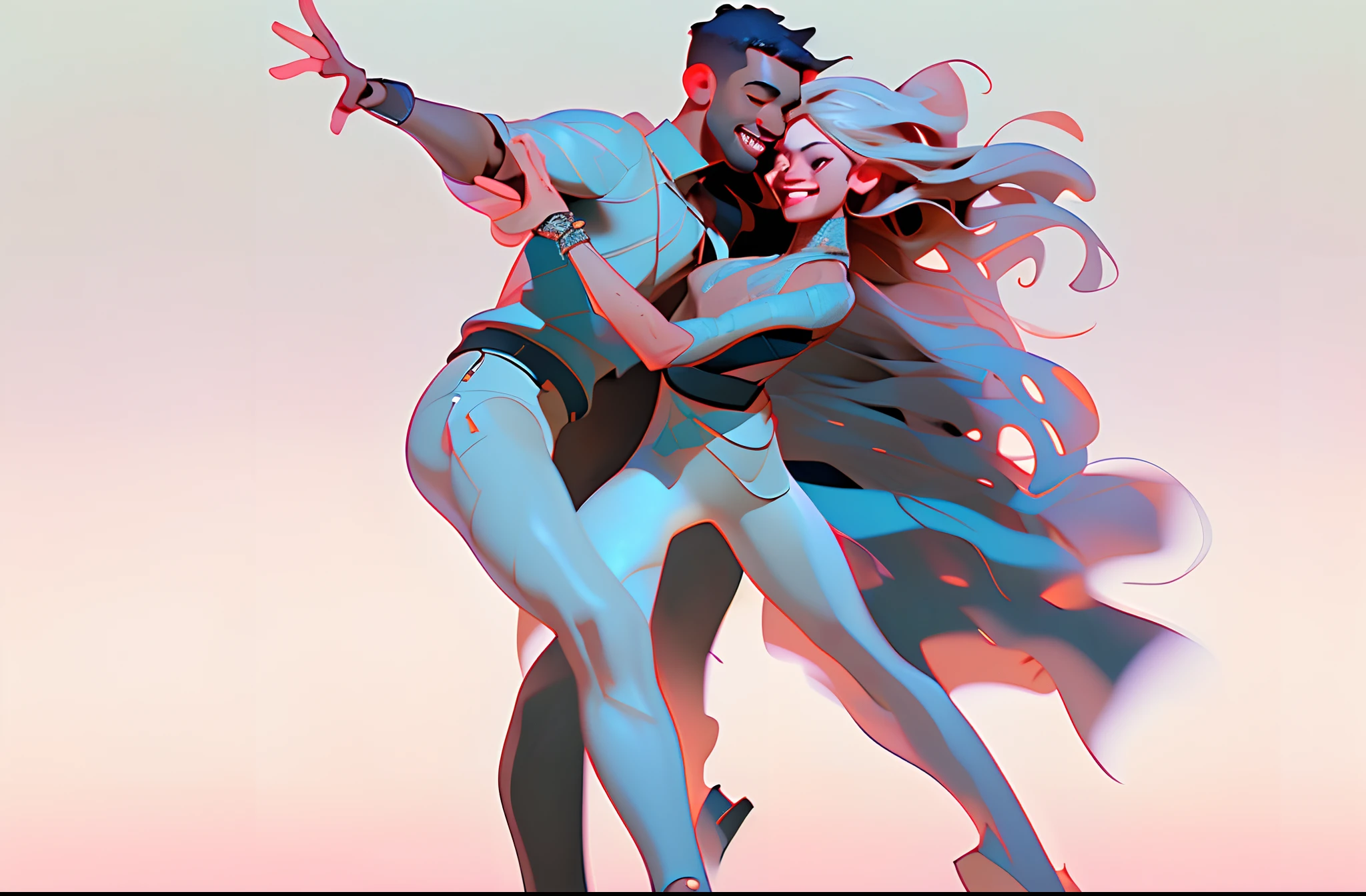 (Best Quality,4k,8K,hight resolution,Masterpiece:1.2), Ultra-detailed, Realistic:1.37, Dance, He and she dance, Bachata Dance, Detailed Face, Detailed hands, dynamicpose, Smile, sensuality, fondness.