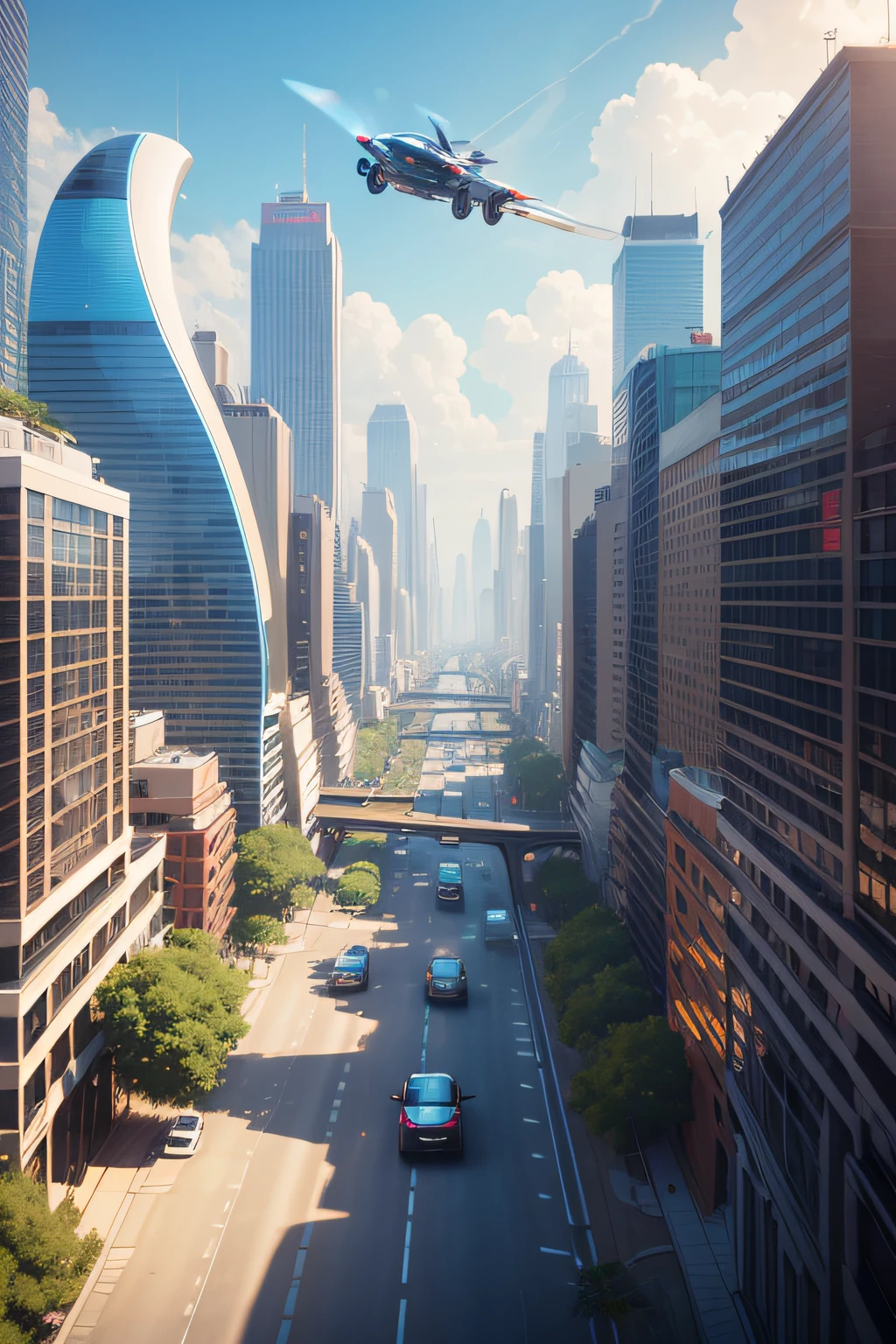 Sky lane,Flying cars,A city full of AI technology