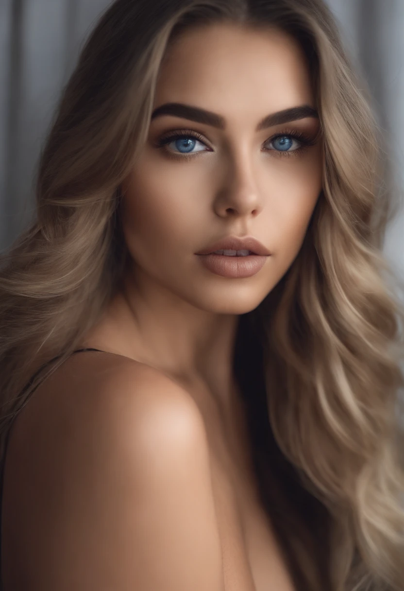Arafed Mujer totalmente , Chica sexy con ojos azules, ultra realista, meticulosamente detallado, Retrato Sophie Mudd, cabello rubio y ojos grandes, selfie de una mujer joven, Ojos del dormitorio, Violeta Myers, sin maquillaje, Maquillaje natural, staring directly into camera, cara con artgram, maquillaje sutil, Impresionante foto de cuerpo completo arrodillado en la cama, En el dormitorio, Medium to large size bust, que se le vea claro el rostro, retrato