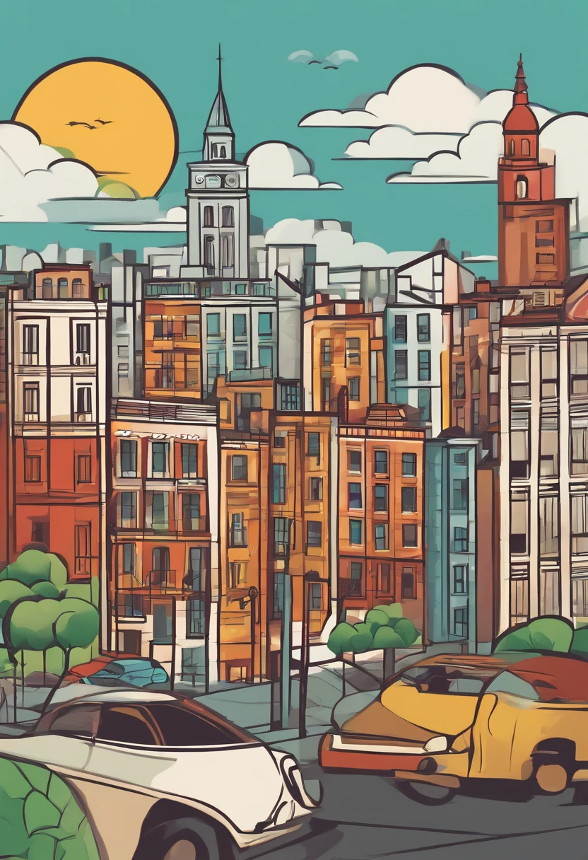 simple　Minimum illustration pop art　MAP　Three-dimensional　staind glass style　Thick lines　Hideto Suzuki Style　town　Cityscape　trafic　　　　infrastructure　Modern　POP＆Bustling and fun cityscape　happy　florals　a plant　The tree　simplification　simple　colourfull　　vector illustrations　Flat Illustration　Minimum Illustration　Fantasia　Parti　Illustration to use for calendar　Spring image　Cubism