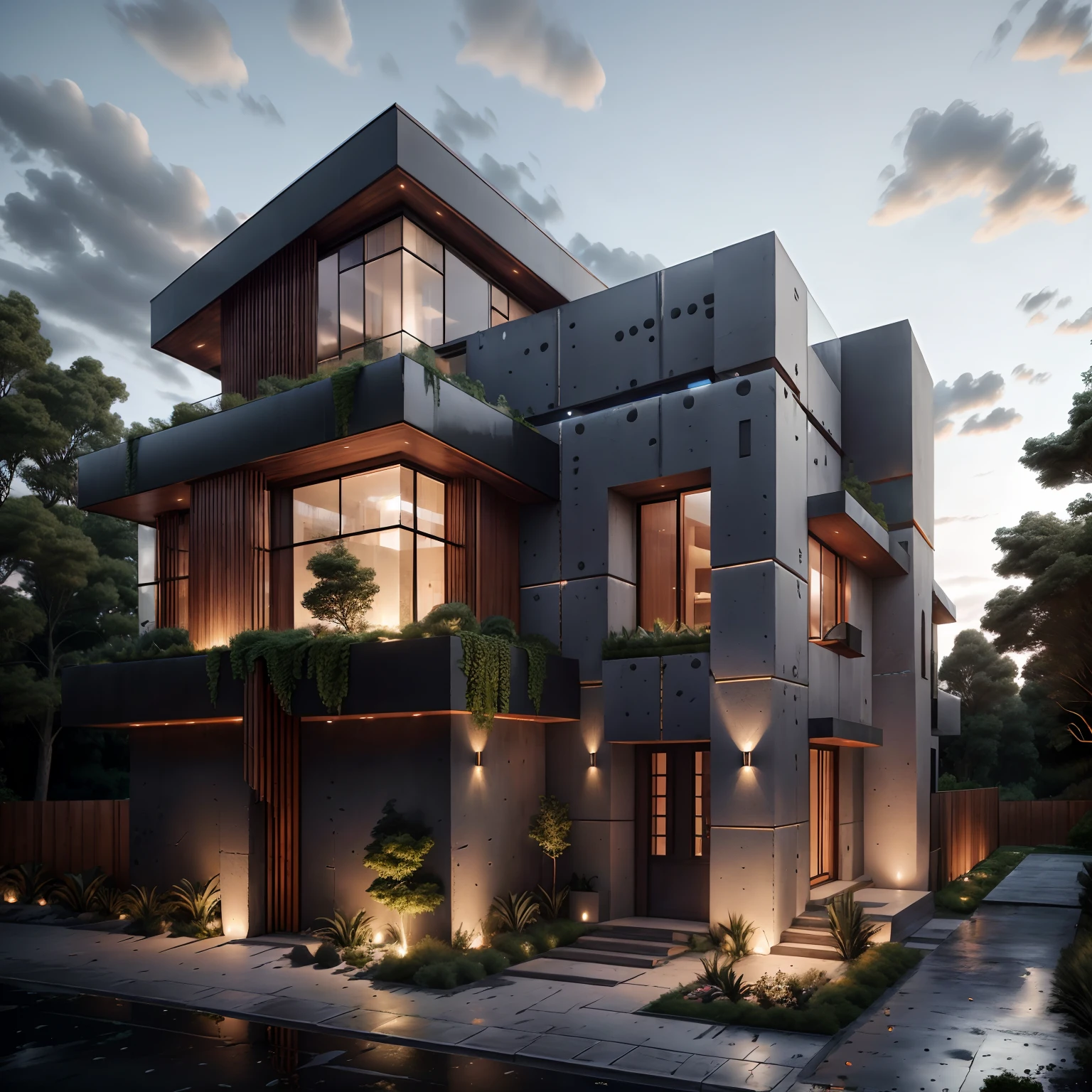 mordenhouse, house, glass house with a sloping roof, modern, dynamic (RAW photo, real, best quality, masterpiece:1.2), (hyper realistic, photo-realistic:1.2), high quality, (dark lighting:1.2), perfect lighting, archdaily