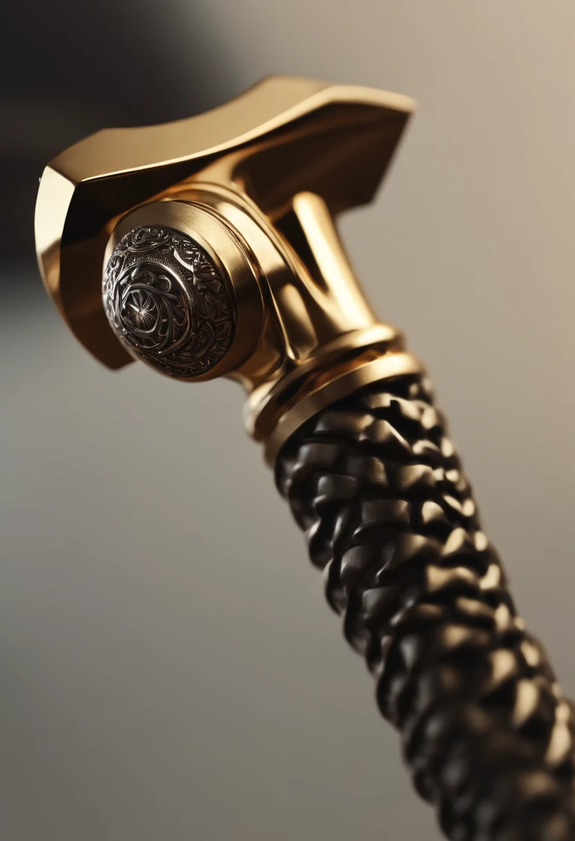 hammers，metalictexture，A hammer with a sense of luster，Weapon hammer，Horizontal layout，A high resolution，best qualtiy，ultra - detailed，dynamic angle，afloat，vivd colour，火焰，achievement，Domineering，murderous，fall，Shock force，golden colored，strength