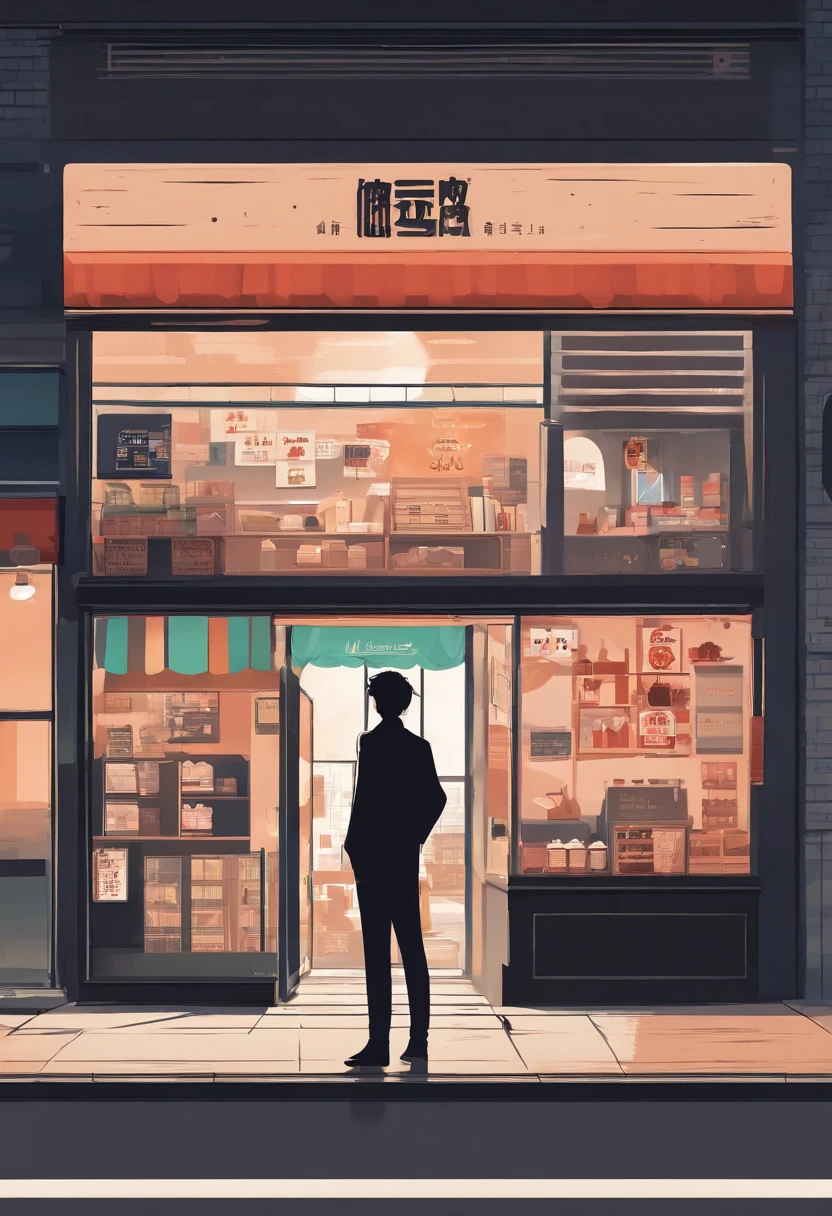 anime - style painting of a man standing in front of a store, concept art by Kamagurka, pixiv, realism, tokyo anime scene, japanese street, anime background art, japanese downtown, detailed scenery —width 672, anime style cityscape, japanese city, anime scenery concept art, tokyo street background, realistic anime 3 d style