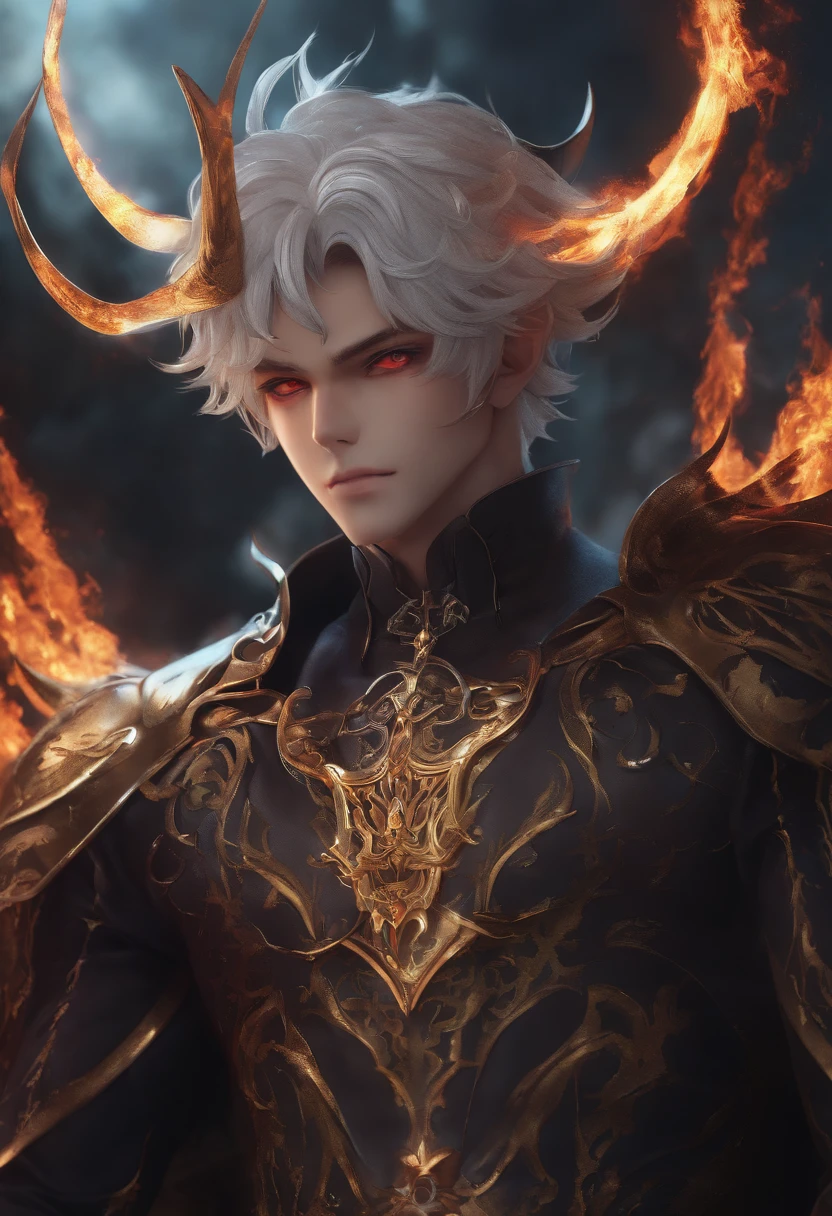 Personagem de anime masculino com chifres de demonio e olhos cinzas