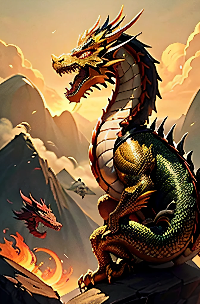 chinesedragon,Domineering,Five-clawed golden dragon,full bodyesbian,immensity,There is a sense of oppression,Flying,China-style,Ink wind