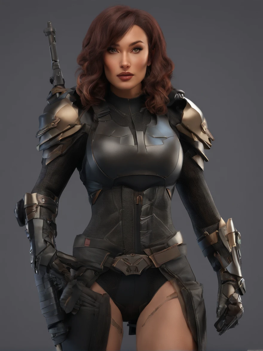 full body (dark evil) 2 defiant-looking superheroines in black leather body armor