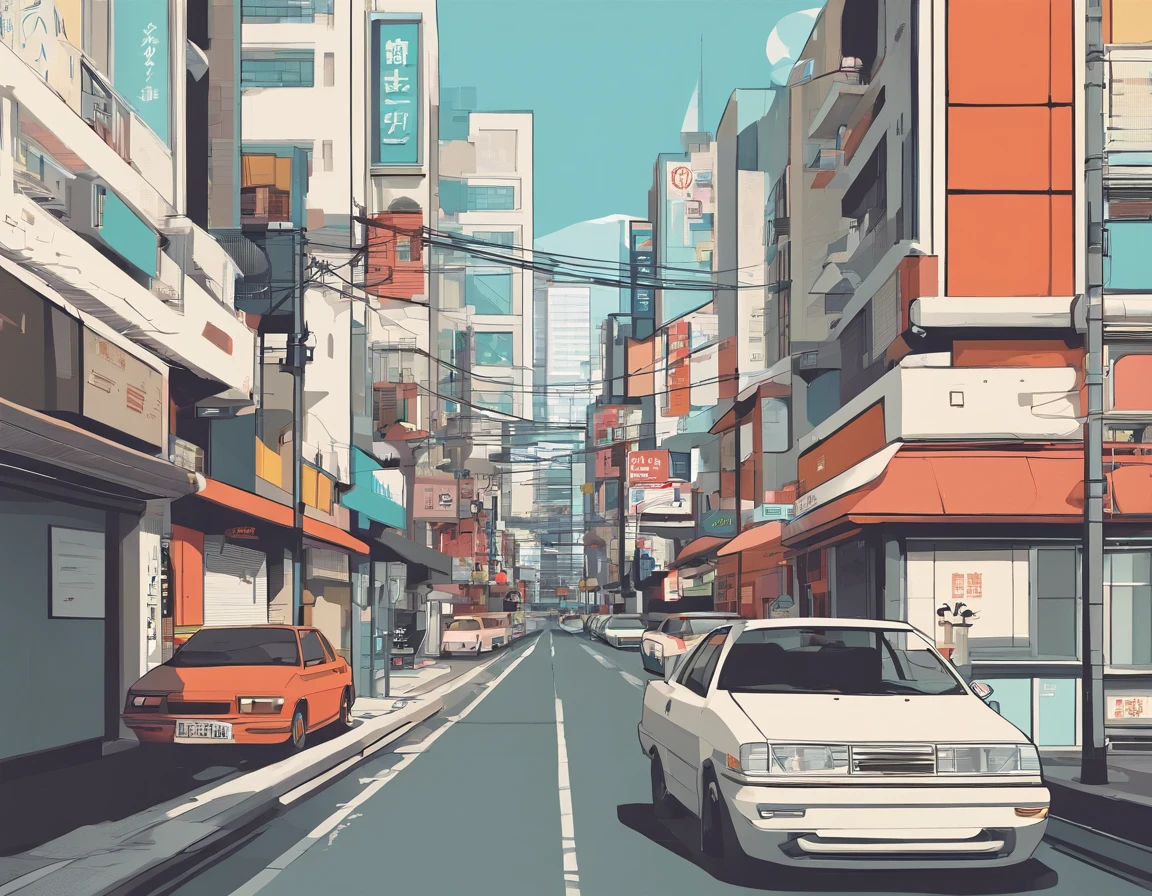 There is a street with traffic lights and buildings in the background, japanese downtown, japanese town, cyberpunk streets in japan, photograph of the city street, japanese street, Empty cityscape, Deserted Shinjuku Junk Town, street level view, Residential area, Tokyo - esque town, In the middle of the city, japanese city, cyberpunk gunma prefecture