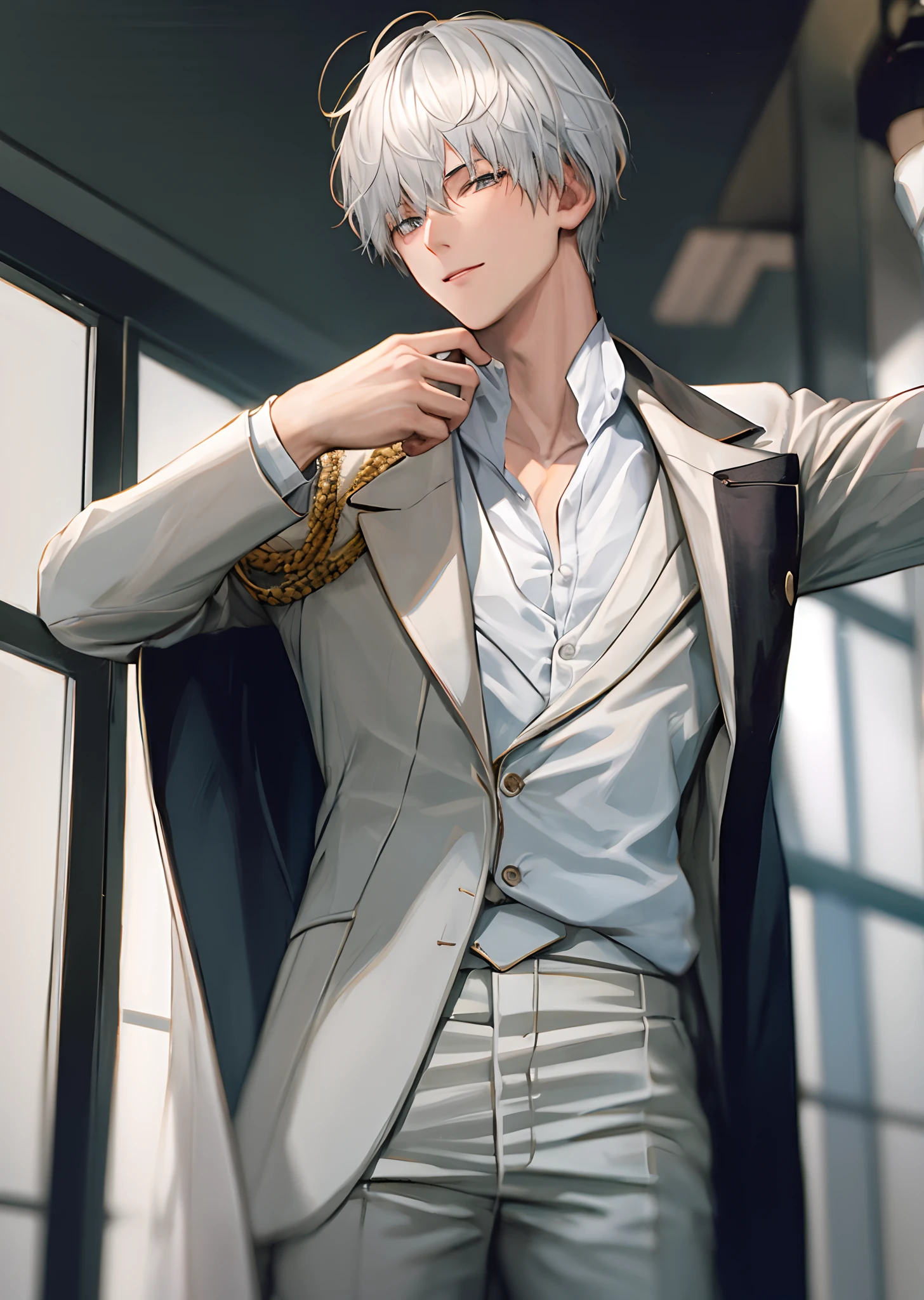 1boy,head, white suit,upper body,