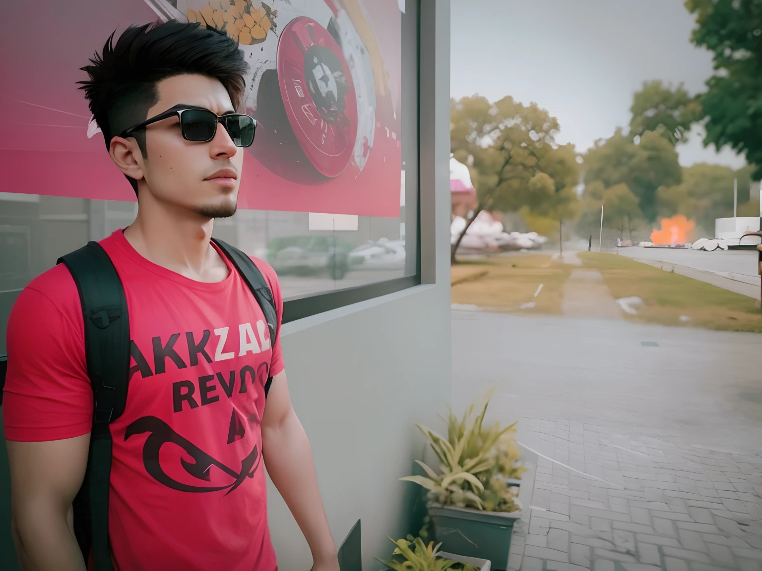 Change background of the pic with gaming Zone , quality HD and change the glasses on the face