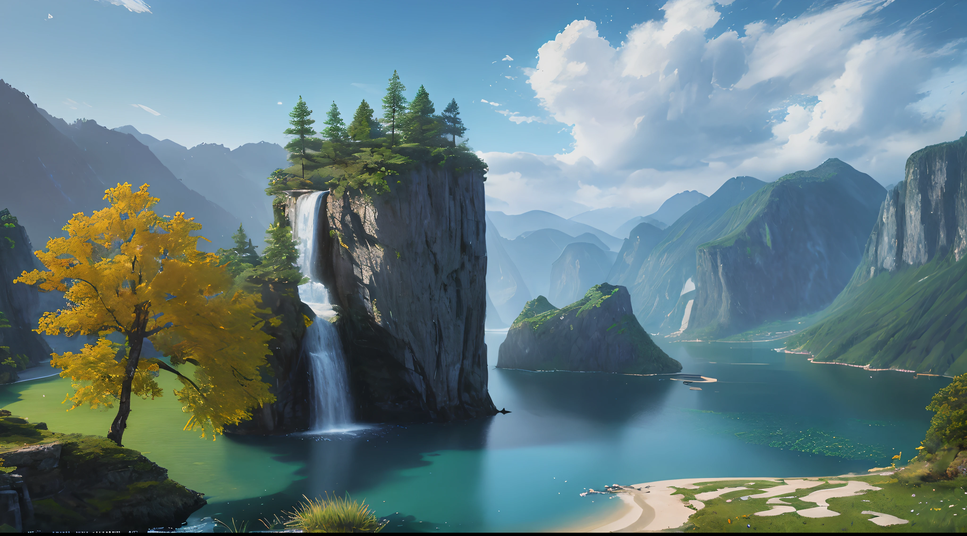 landscape,water,(extremely detailed CG unity 8k wallpaper), most beautiful artwork in the world,professional majestic oil painting,intricate, High Detail, Sharp focus, dramatic, photorealistic painting art