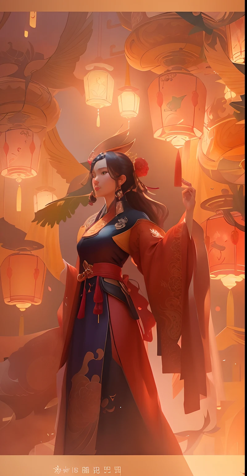 There was a woman standing in front of a pile of lanterns, Palace , A girl in Hanfu, by Yang J, Rosla global lighting, A beautiful artwork illustration, Beautiful character painting, Guviz-style artwork, By Li Song, Beautiful digital illustration, Artgerm and Atey Ghailan, Beautiful digital artwork