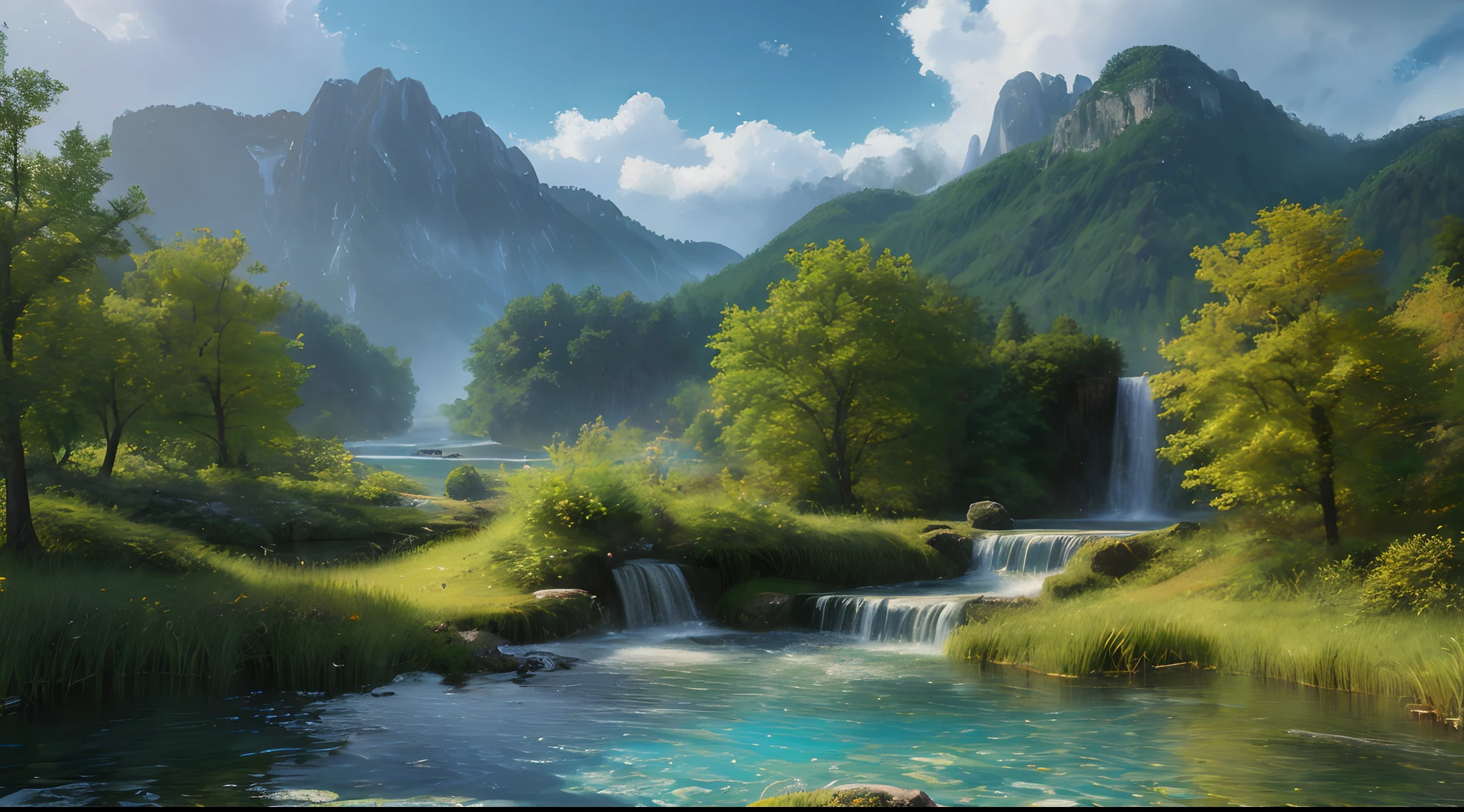 landscape,water,(extremely detailed CG unity 8k wallpaper), most beautiful artwork in the world,professional majestic oil painting,intricate, High Detail, Sharp focus, dramatic, photorealistic painting art