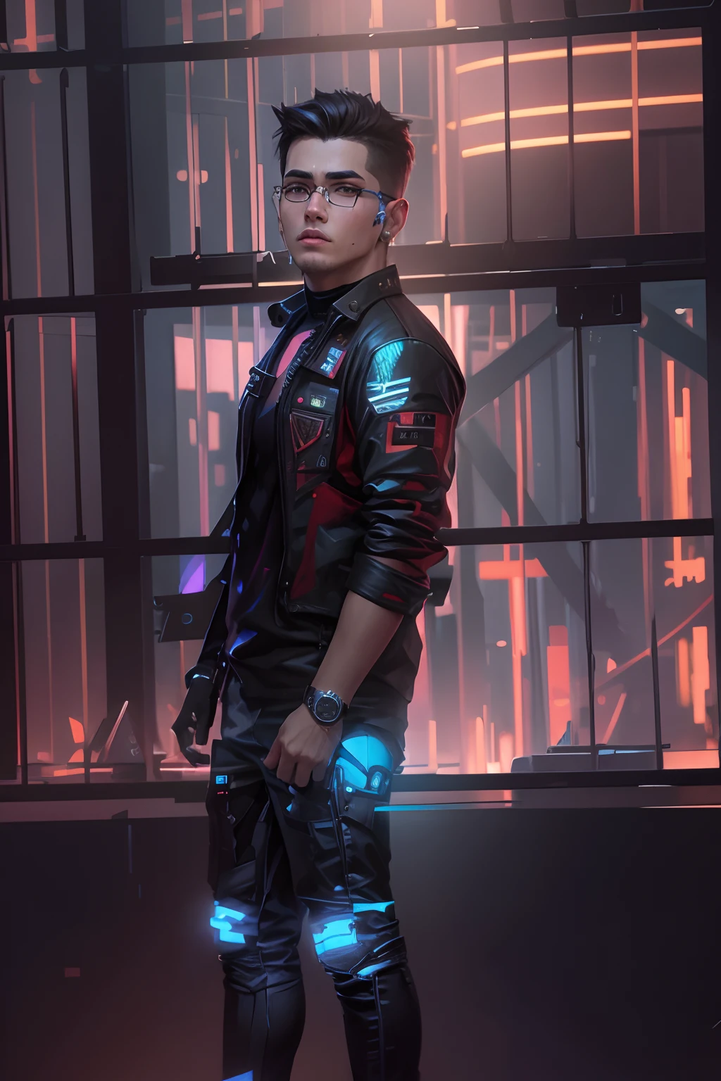 Change background cyberpunk handsome boy realistic face