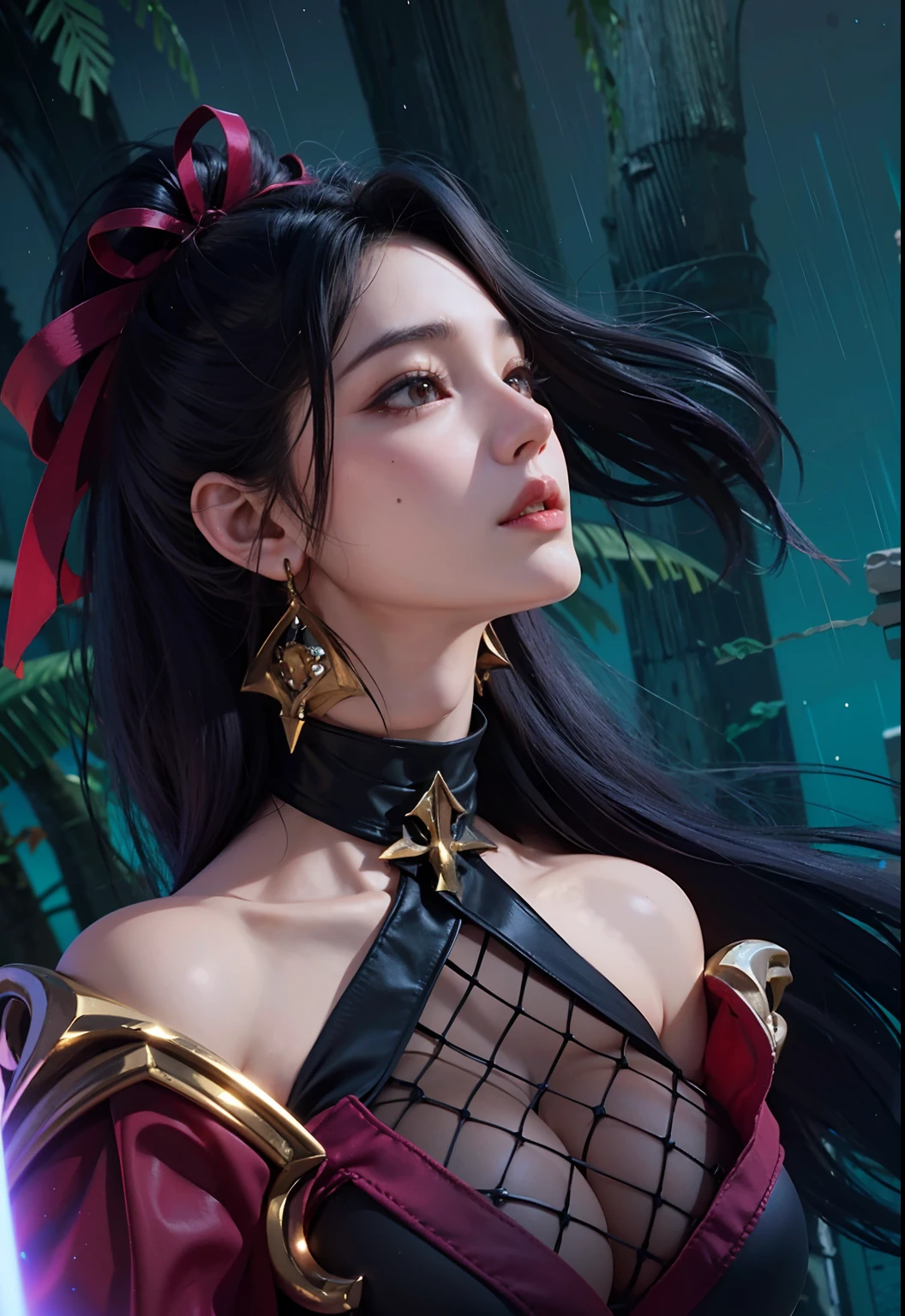 Irelia from League of Legends, KDA Irelia ((Realistic light, Best quality, 8k, Masterpiece :1.3)), Selfie, 1girl, Pretty woman with perfect figure :1.4, abs :1.1, (Light Purpel hair, Huge breasts :1.5), arabic dress :1.2, Bed, Ultra-detailed face, Detailed eyes, Double eyelid, perfect hands perfect fingers perfect breasts perfect hair perfect face perfect body