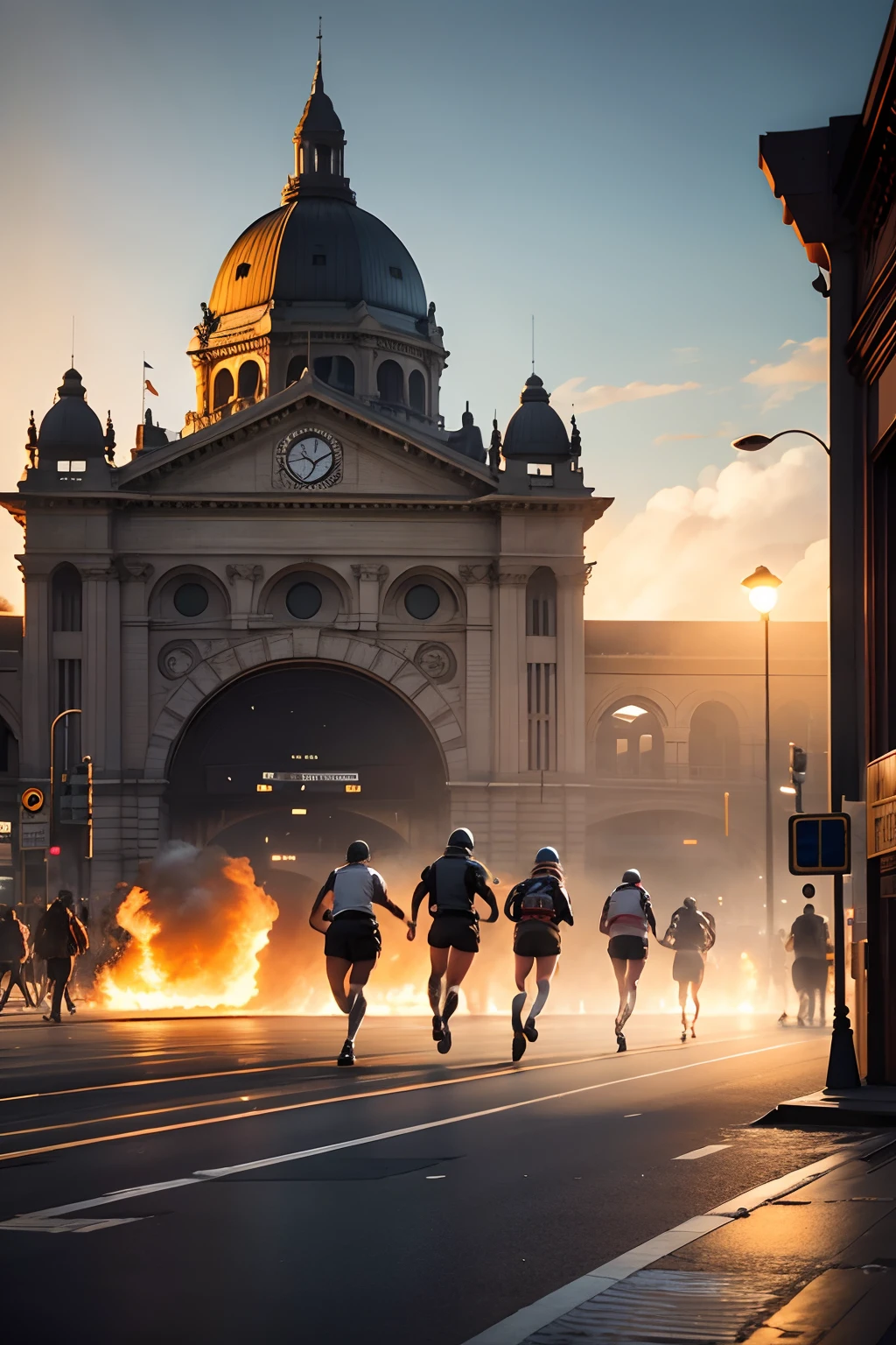 flinders street station on fire people running away