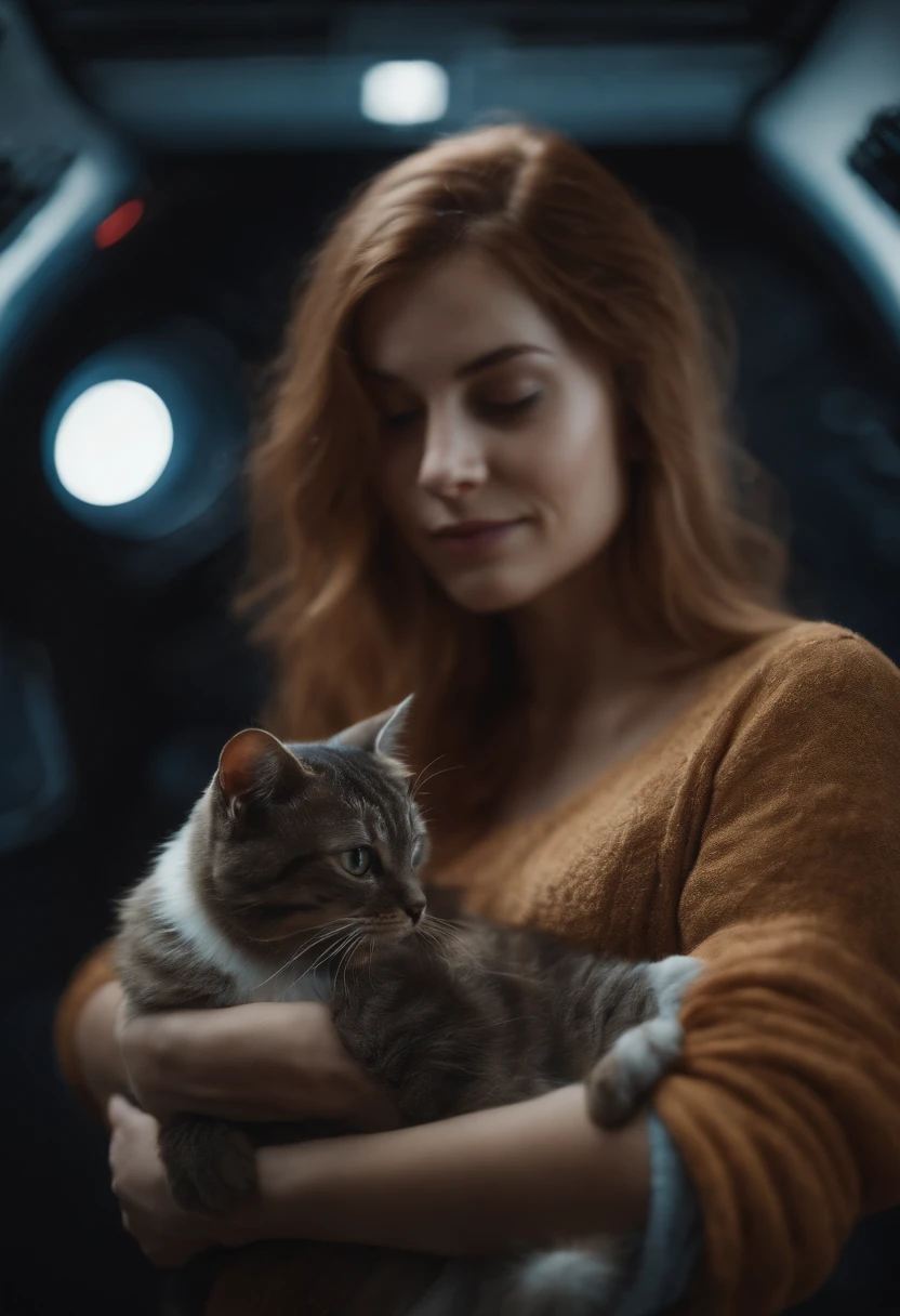 Girl with a cat in space,