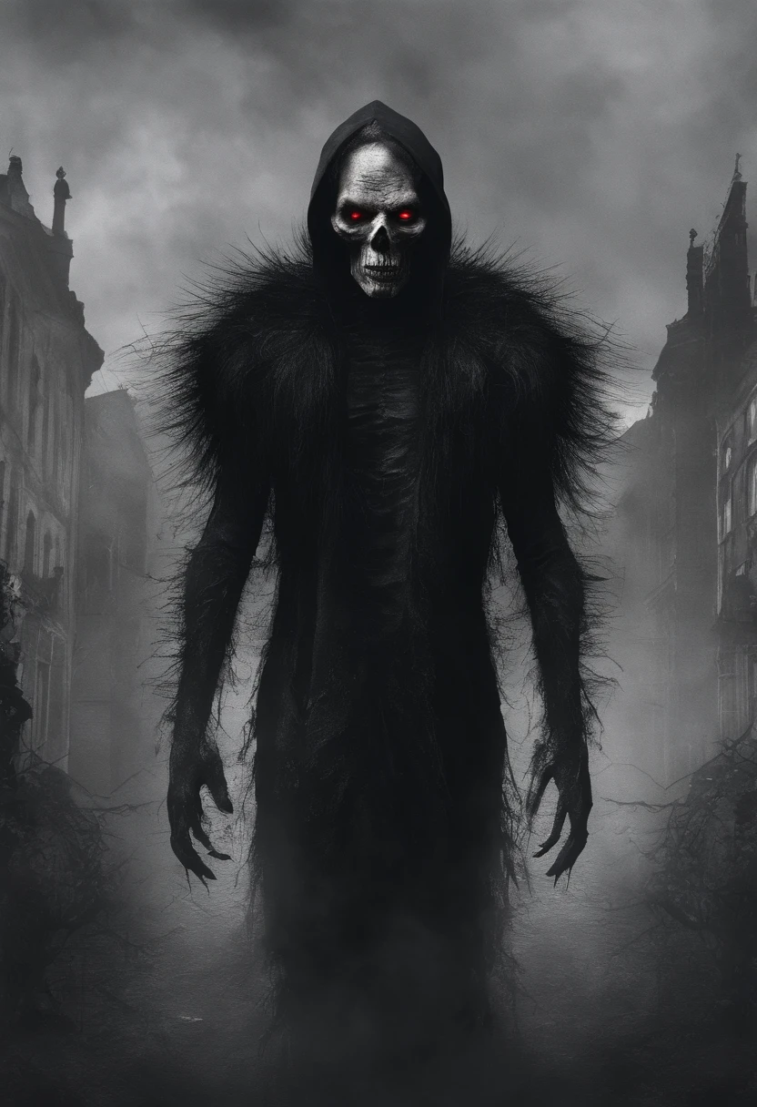 Zombies Ultra Realistic Dark Weather, Have big eyes and ears, Lips that are easy to identify, Easy-to-identify faces, Mouth closed, Melancholy and realistic mood, Red eyes with black fur, With black and realistic fur, v1