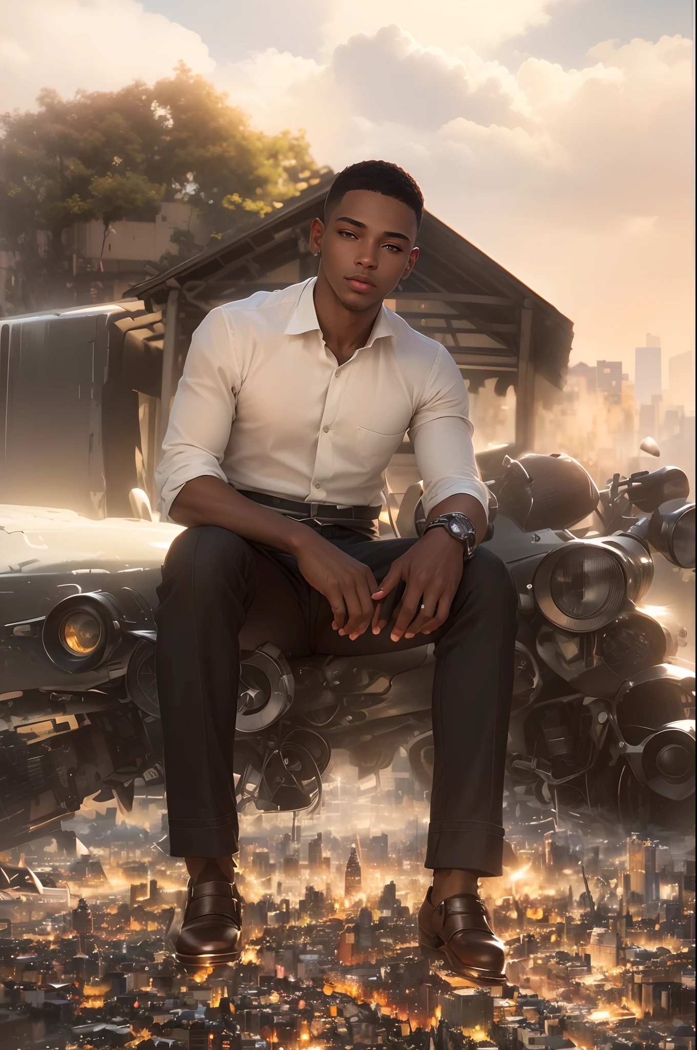 (realistic, high-quality, detailed:1.2), 1boy, (beautiful detailed eyes, beautiful detailed lips), (professional, vivid colors), (portrait, fashion), (urban background, cityscape), (natural lighting, warm tones)