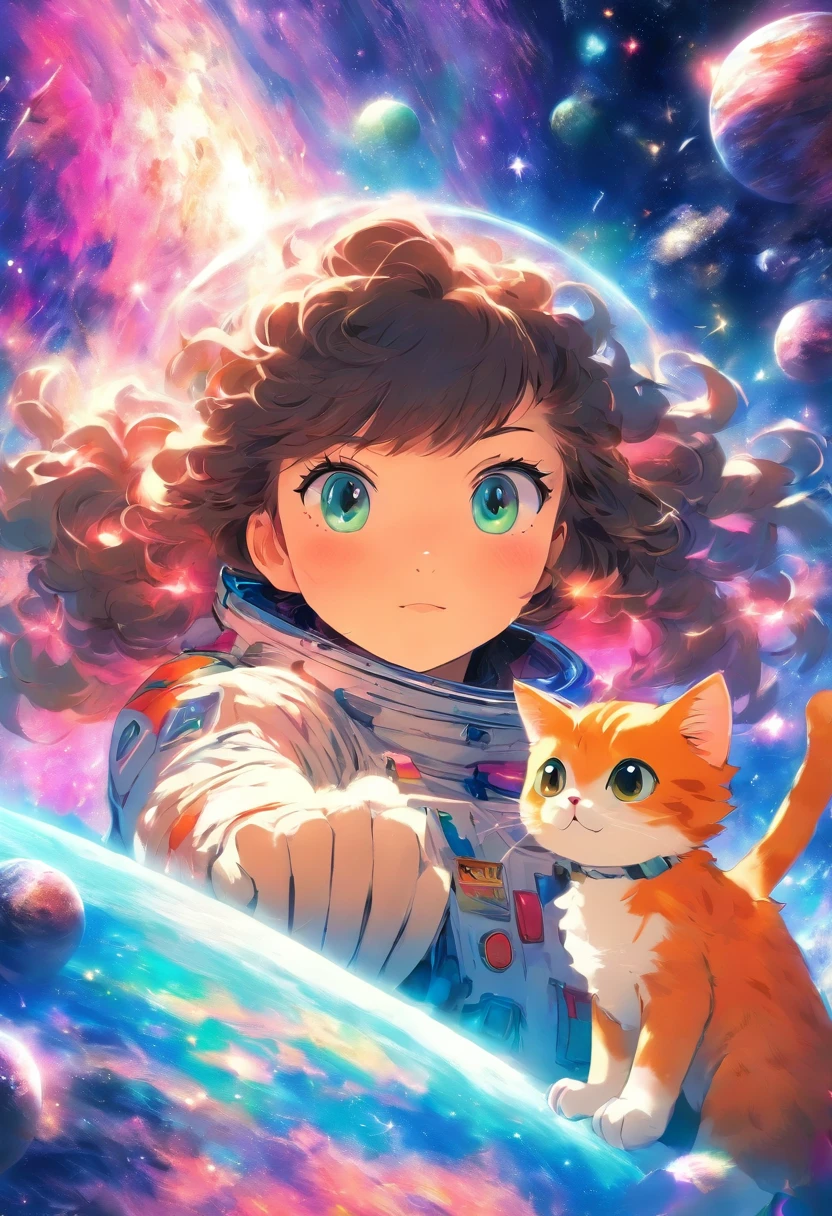 Girl with a cat in space