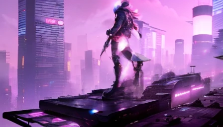 Anime scene of a man standing on a platform of a building, in the cyberpunk city, He is traversing the City of Shadows, at a cyberpunk city, at a cyberpunk city, Blade Runner City's, persona 5 phantom thief style, at a cyberpunk city, china town blade runner, in a Cyberpunk city, in a futuristic cyberpunk city, Persona 5 Style