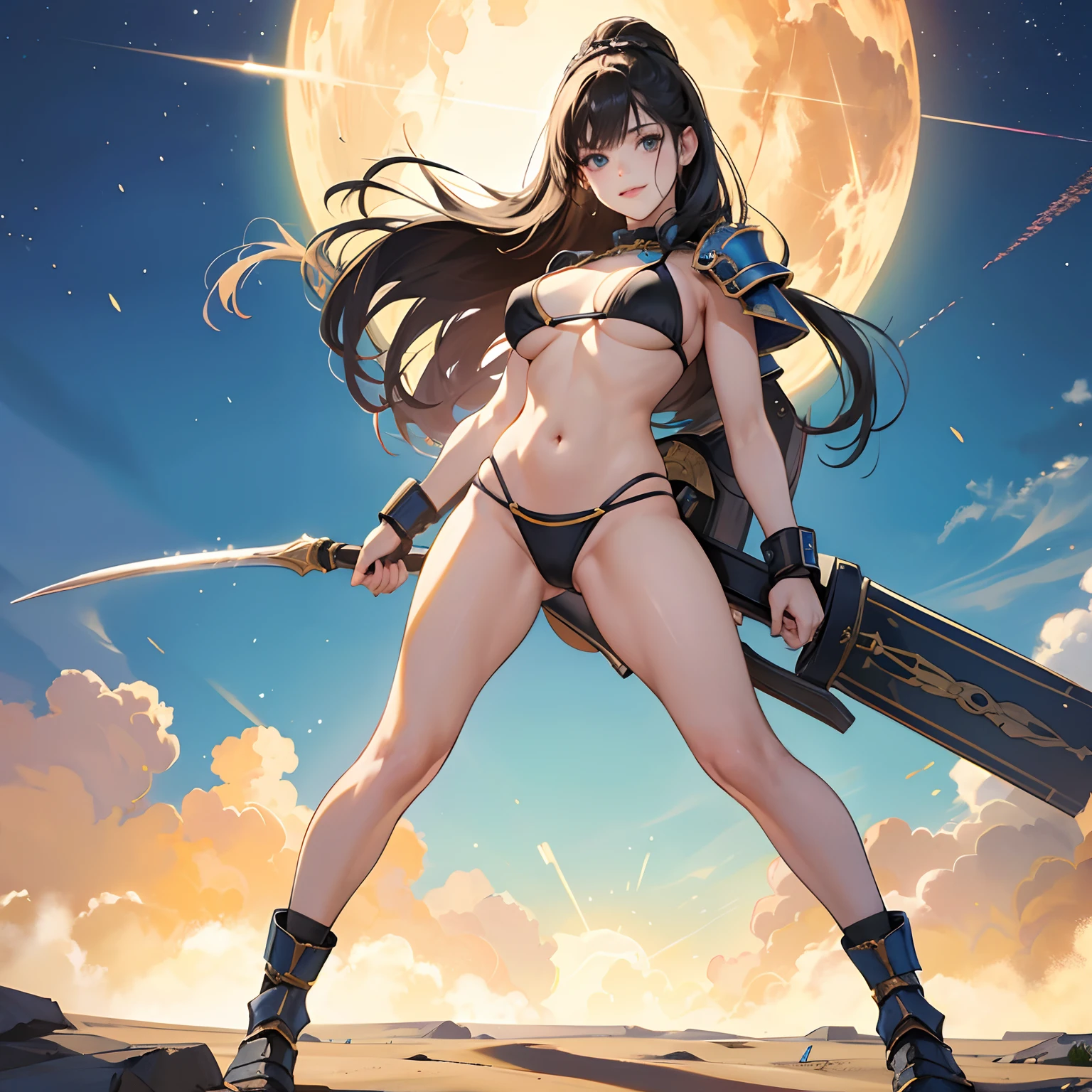 (8K)、(top-quality)、(masuter piece:1.2)、(realisitic)、(Photorealsitic:1.37)、ultra-detailliert、 1 人、Looking at the viewer、full body Esbian、28 year old、bikini-armor,put out the tongue,opens legs,Colossal tits, Putting out the chest,bobhair,big eye,Bullish,Determined,Defeated Female Warrior