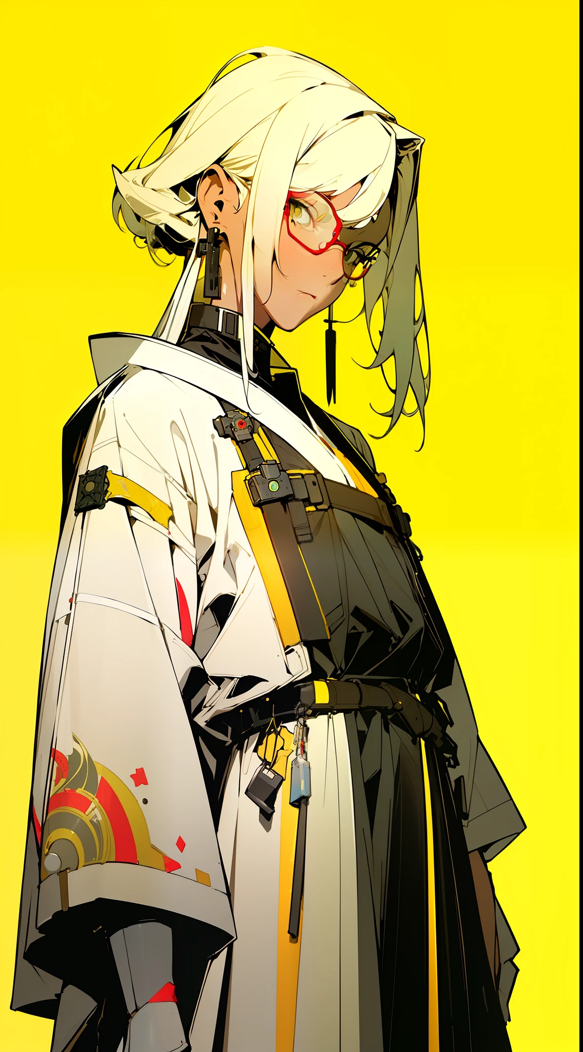 (Masterpiece, Top Quality, Best Quality), ((Cyberpunk Style, Robotic Arm, Hololo, Surreal Science Fiction Art, Future Science Fiction Aesthetics)), (1 Girl Solo), Close Up, (Resolute Eyes), (Ancient Chinese Clothes, White Robe, Embroidered Collar Uesugi, White Big Sleeve Shirt, Streamers), (Hairpin, Long Black Hair, Weapons), (Hanfu), (Clear Facial Features, Detailed Skin Texture, Beautiful Face), White Background, Earrings, Yellow Skin, Standing, (((flat color))),